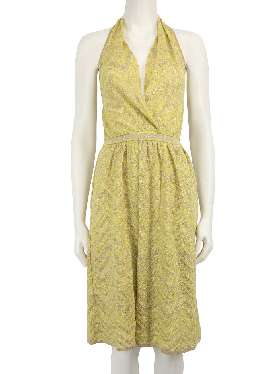 image of M Missoni Green Zigzag Halterneck Dress, Women's (Size Small)