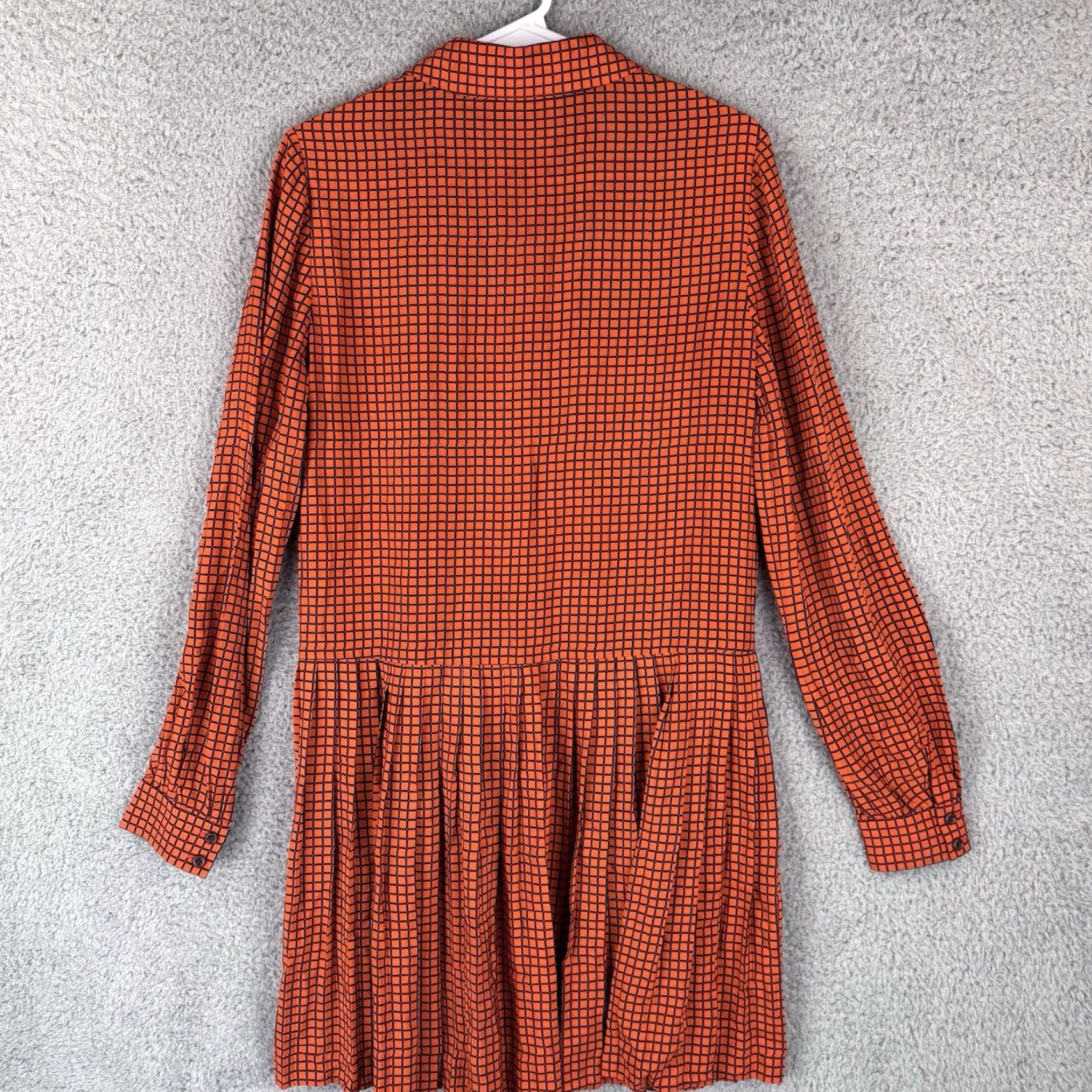 Vintage Kate Spade New York Checkered Long Sleeve Button Up Pleated Shirt Dress 4 Orange Satin Polyester Knee Length Size S / US 4 / IT 40 - 5 Thumbnail