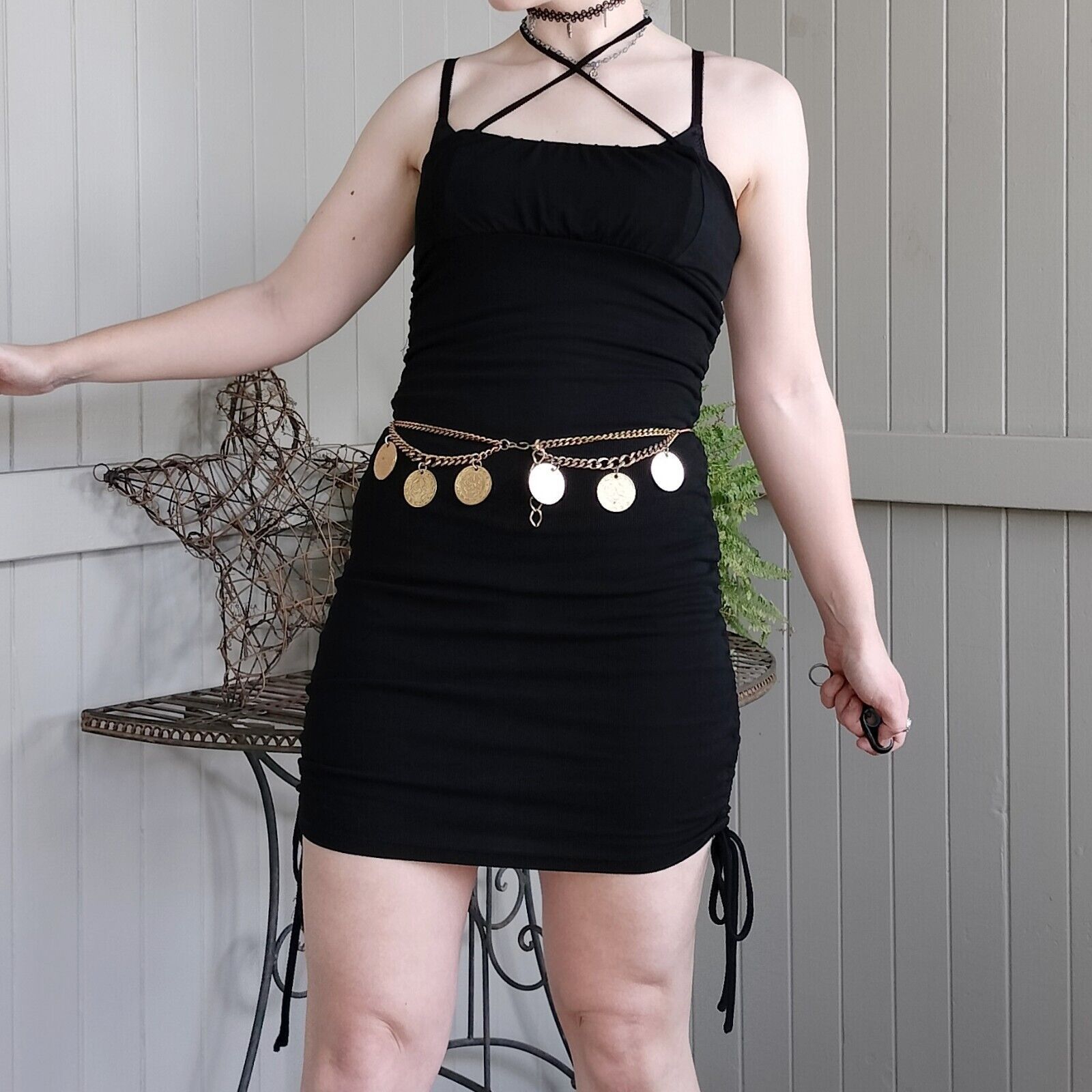 Designer Ally Dress Mini Bodycon Ruched LBD Party Evening Fairy Goth Size M / US 6-8 / IT 42-44 - 2 Thumbnail