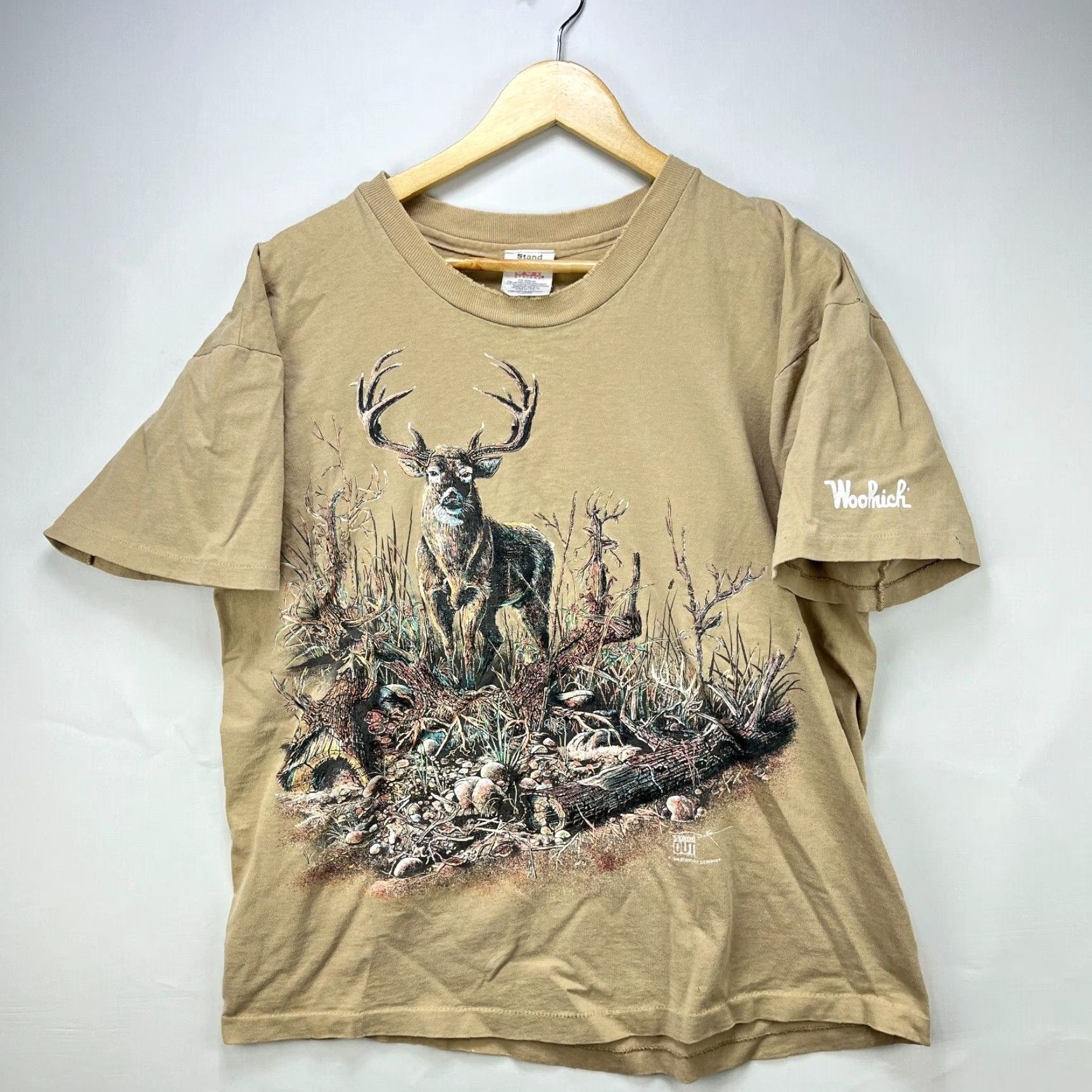 Vintage VINTAGE Woolrich Deer Nature Single Stitch T-Shirt Made in USA XL Beige Men's T-Shirt 90s Size US XL / EU 56 / 4 - 2 Thumbnail