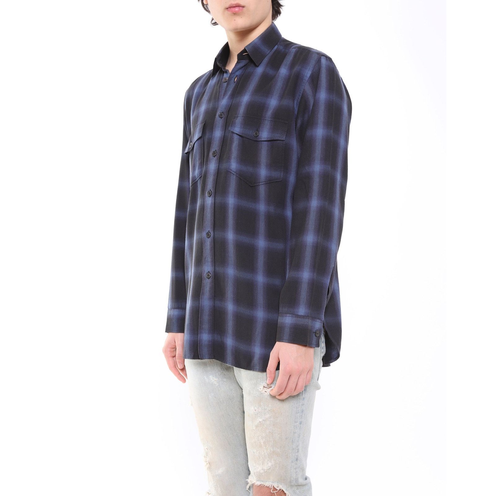 Saint Laurent Paris FW13 Oversized Flannel in Blue & Black Checked Wool Size US M / EU 48-50 / 2 - 4 Thumbnail