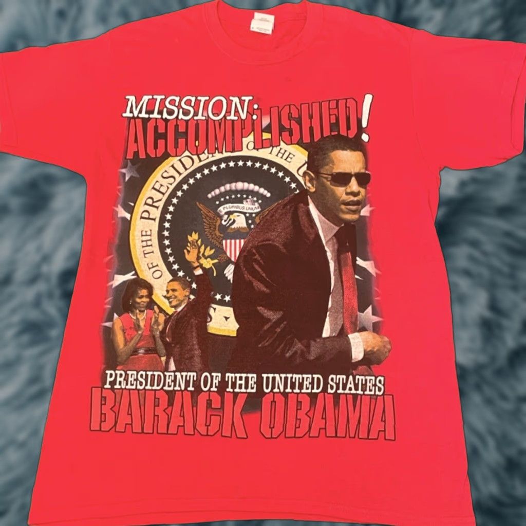 Vintage VINTAGE Obama President Mission Complete Rap Tee VTG Shirt Mens M Red 90s Hip Hop USA Shirt Mens Size US M / EU 48-50 / 2 - 1 Thumbnail
