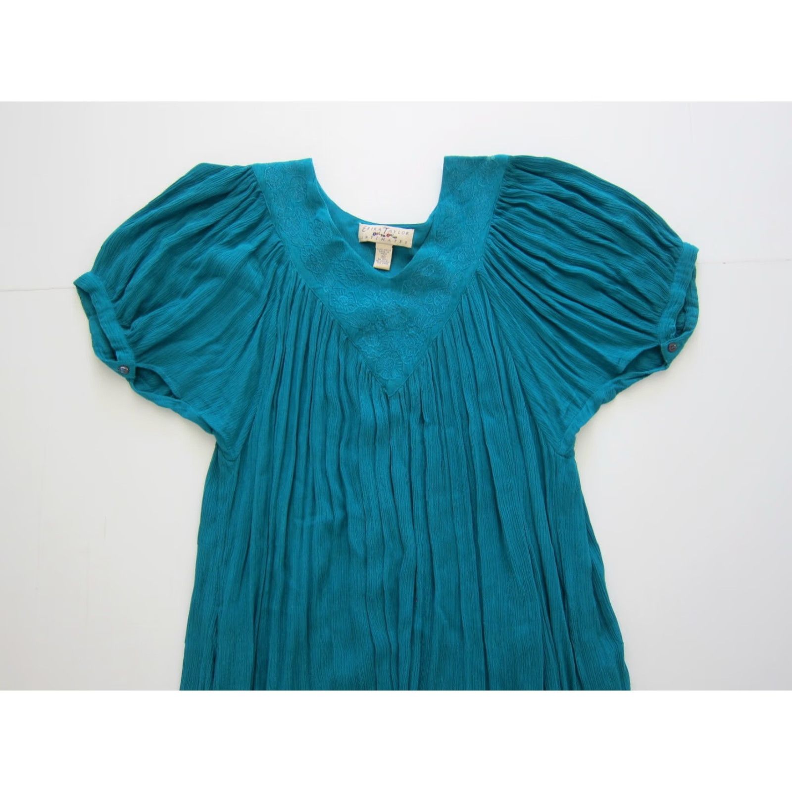 Vintage Vintage Erika Taylor Maxi Dress Green V-Neck Short Sleeve with Pockets M Womens Size 32" / US 10 / IT 46 - 7 Thumbnail