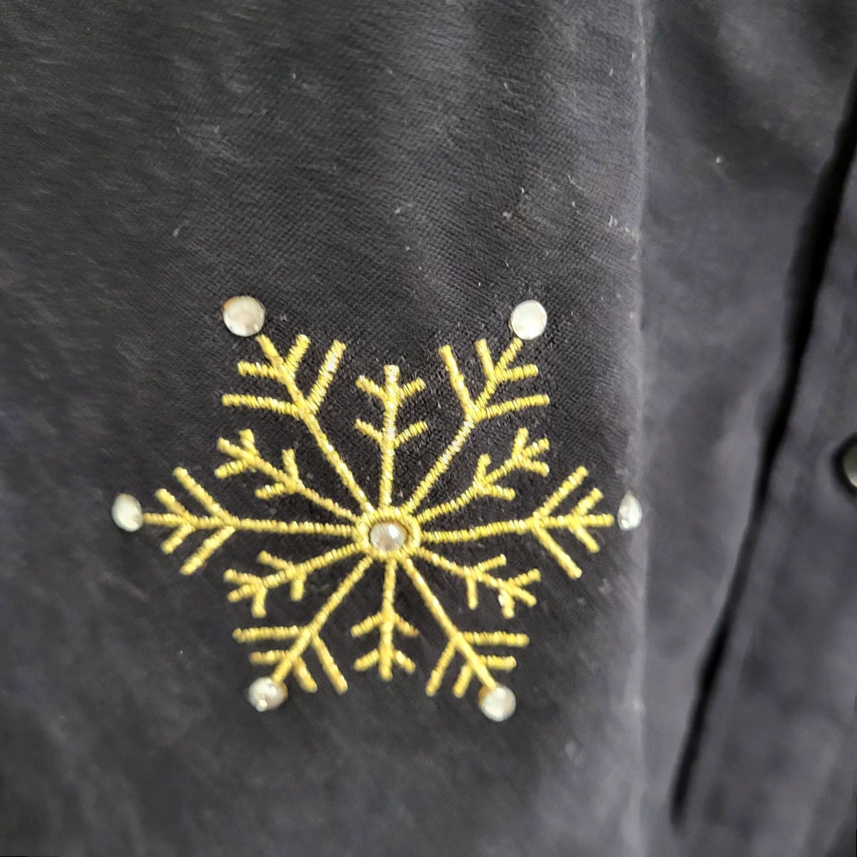 Quacker Factory VINTAGE Quacker Factory Shirt Jacket Women 1X Black Gold Snowflakes Long Sleeve Button-Up Embroidered Christmas Holiday Size XL / US 12-14 / IT 48-50 - 7 Thumbnail