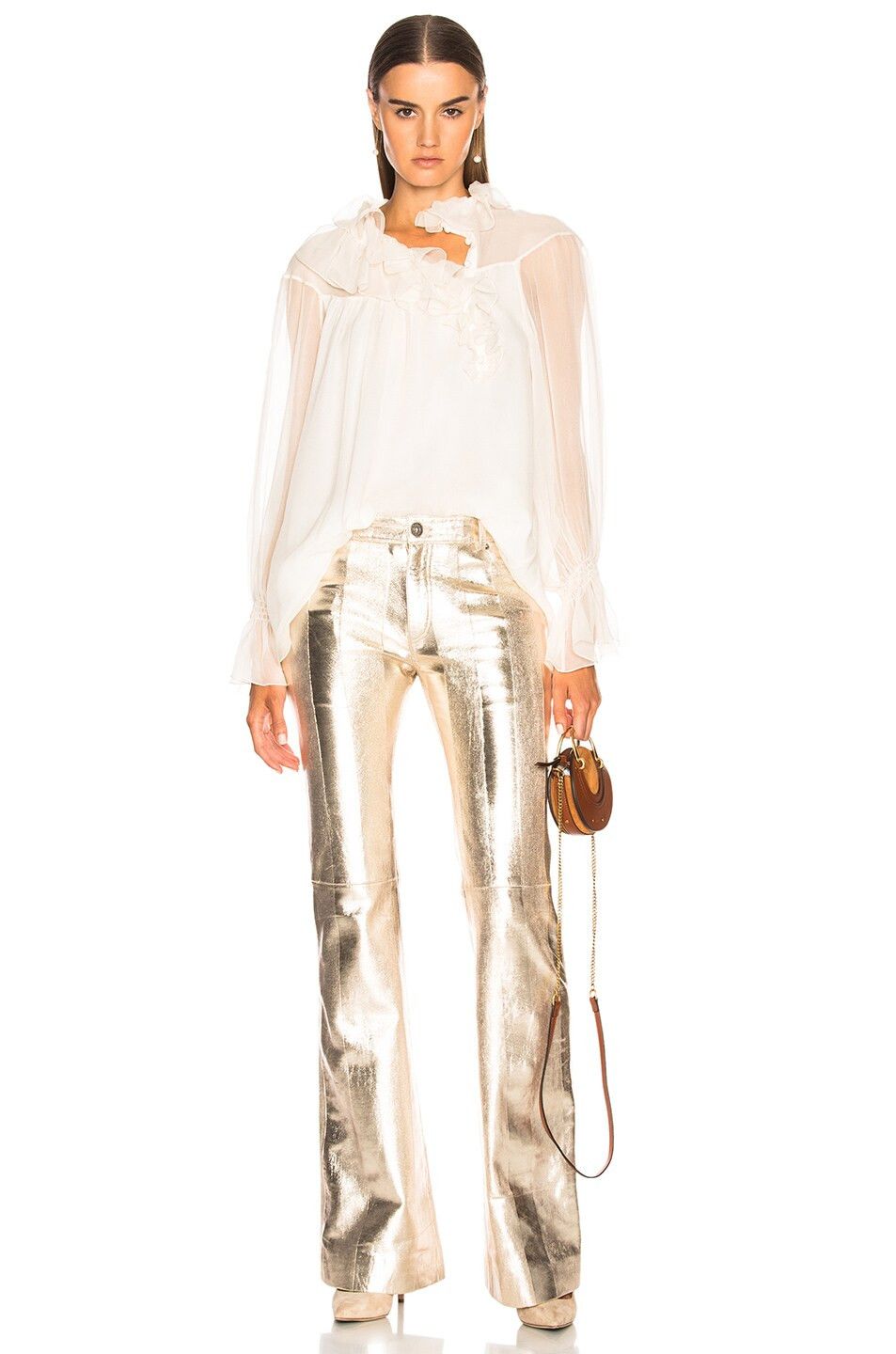 Chloe o1y0825 Leather Casual Pant in Platinum Size 32" / US 10 / IT 46 - 4 Thumbnail