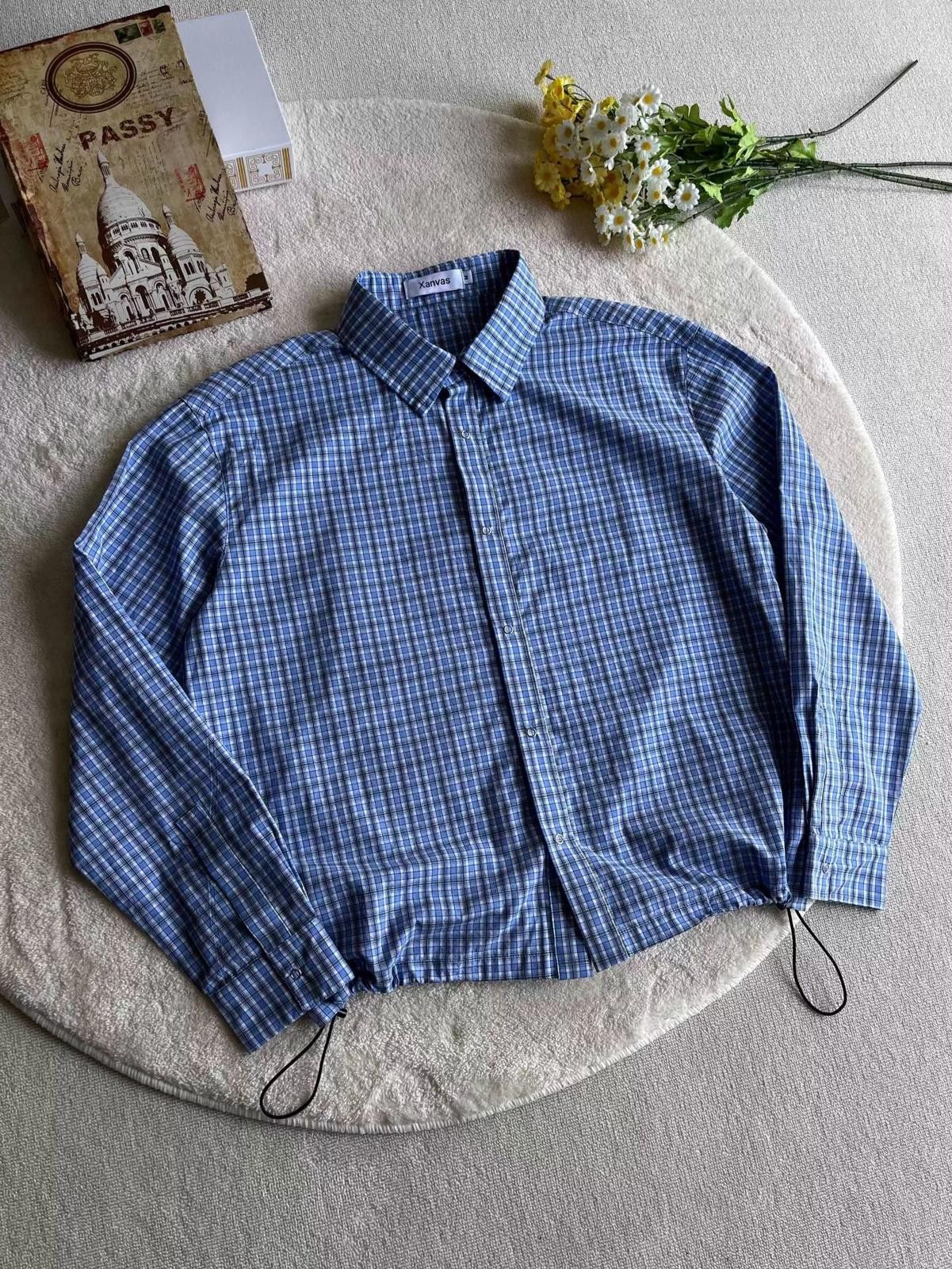 Vintage Blue Checkered Casual Shirt, Relaxed Fit Drawstring Hem Size US M / EU 48-50 / 2 - 3 Thumbnail