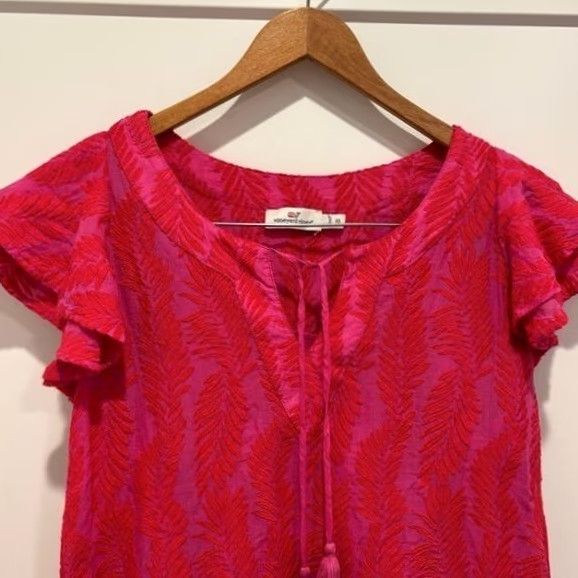 Vineyard Vines Vineyard Vines Flutter Sleeve Tassel Tie Dress Pink Leaf Hawaiian Print XS Midi Women Girls Size XS / US 0-2 / IT 36-38 - 3 Thumbnail
