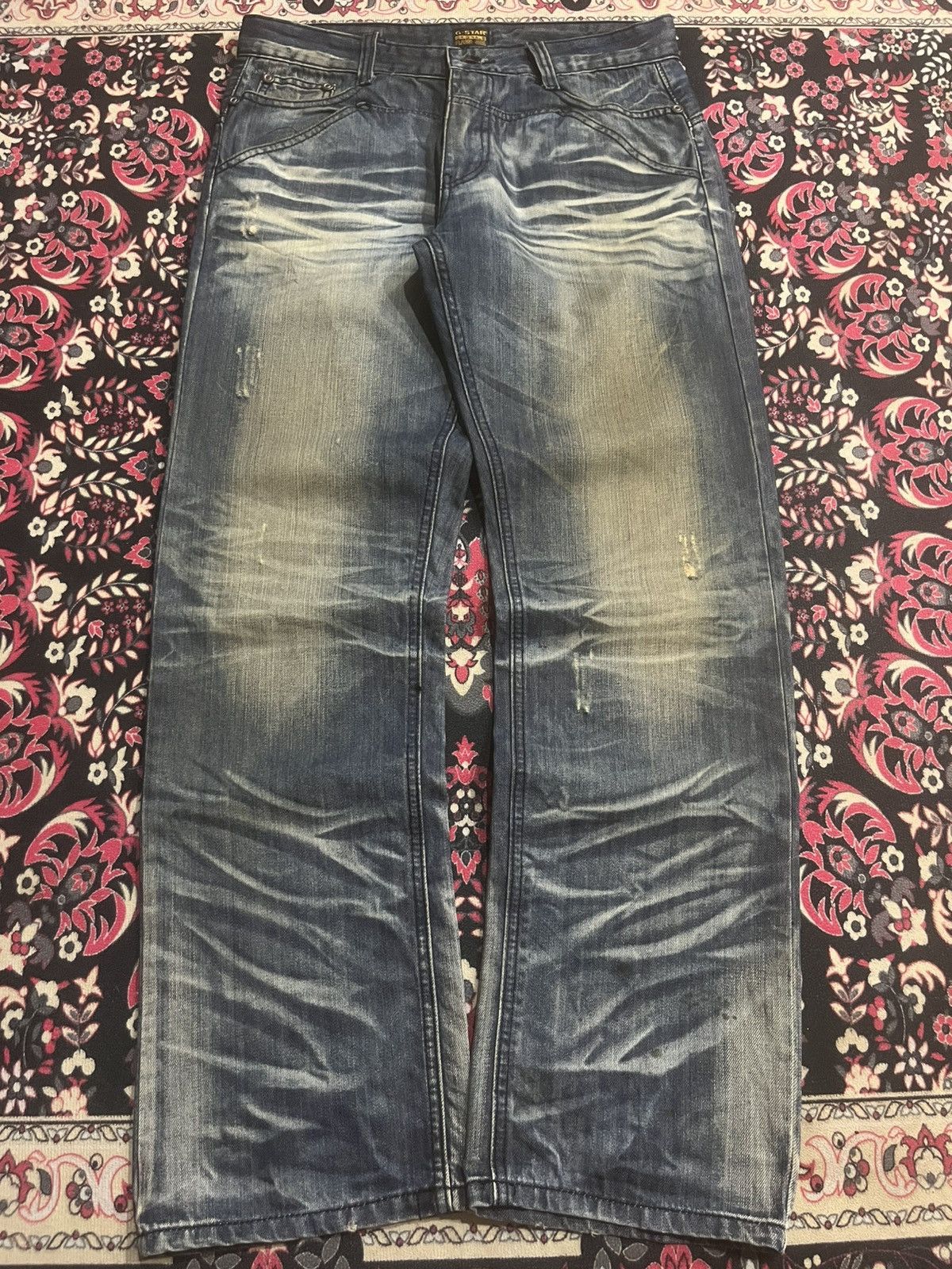 G-Star Vintage G Star Raw Rustic Heavy Whisker Fringe Loose Jeans Size US 33 - 1 Thumbnail