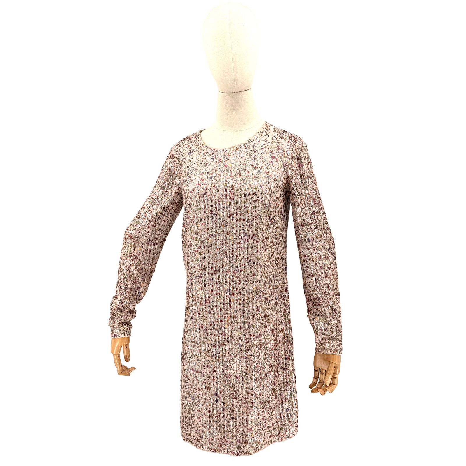 Monique Lhuillier Nude Rose Gold Glam Statement Sequin Paillette Mini Dress Size S / US 4 / IT 40 - 1 Thumbnail