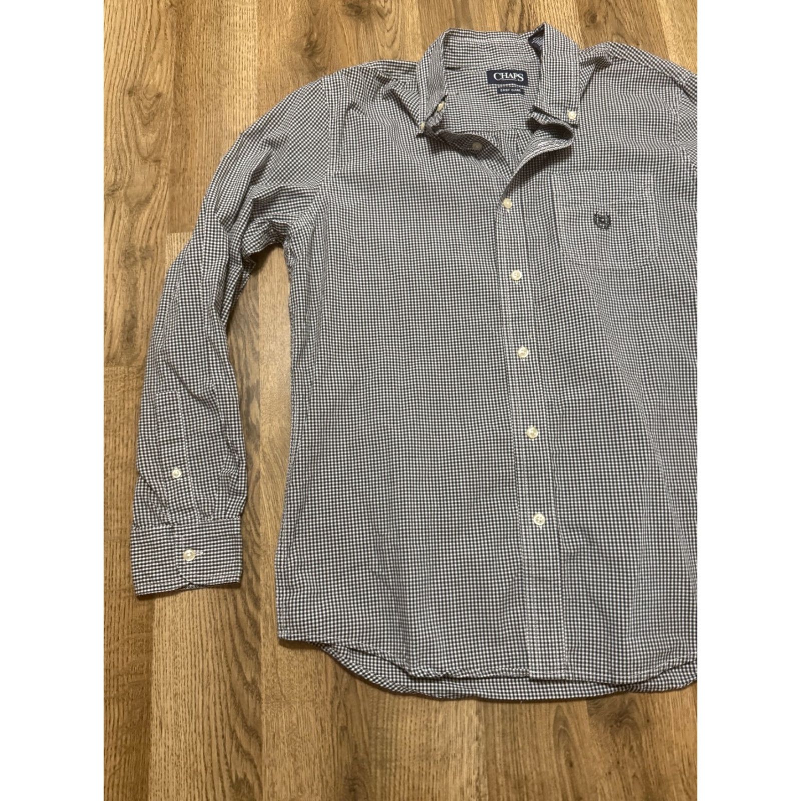 Chaps CHAPS Shirt Men's M White Black Checkered Long Sleeve Button-Up Easy Care Shirt Size US M / EU 48-50 / 2 - 2 Thumbnail