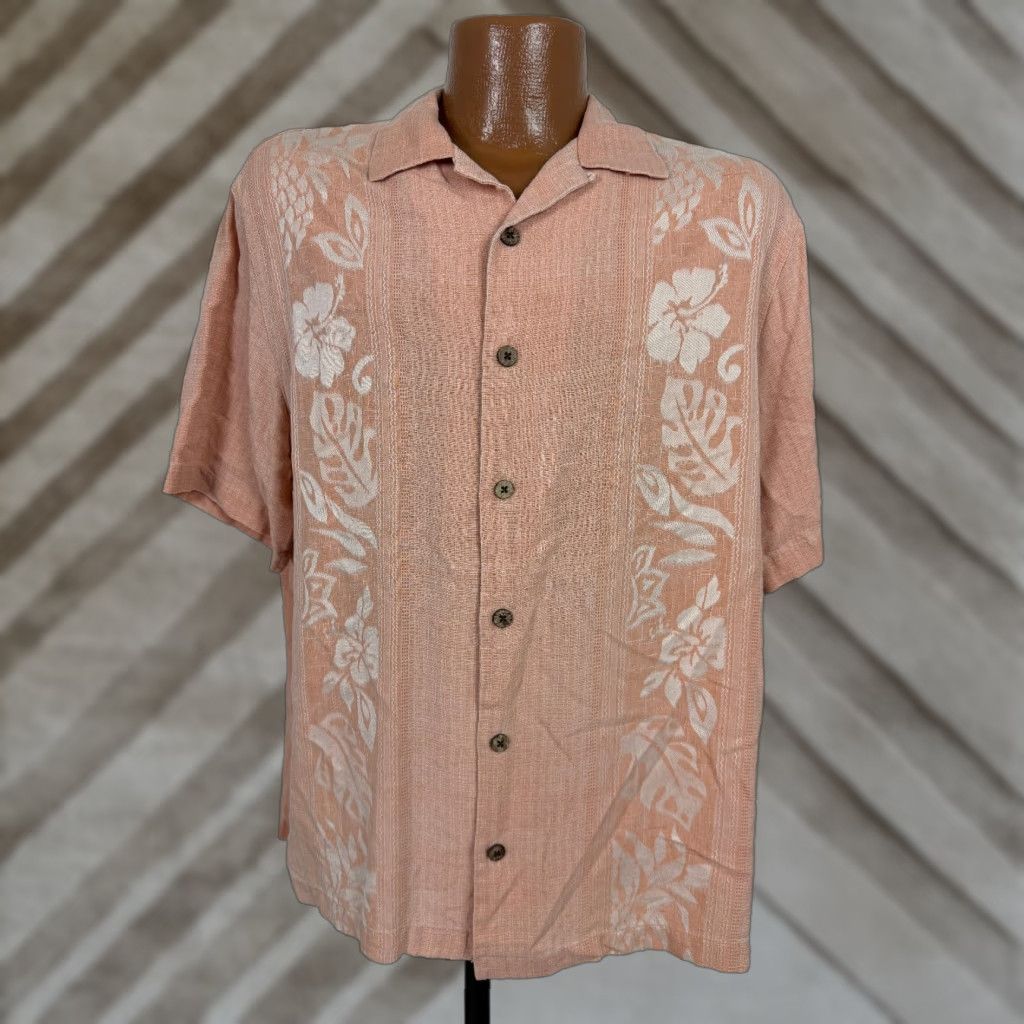 Vintage VINTAGE Caribbean Silk Blend Shirt Men L Floral Jacquard Panel Minimal Camp Garment Dyed Size US L / EU 52-54 / 3 - 1 Thumbnail