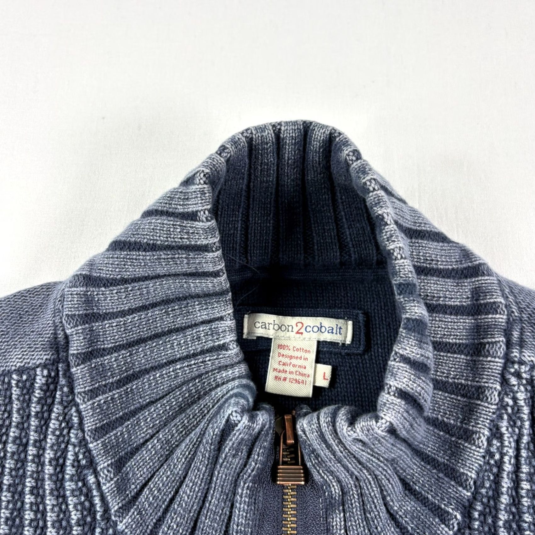 Carbon Carbon Sweater Mens L Blue Cobalt Heavy Knit Full Zip Stretch Size US L / EU 52-54 / 3 - 2 Thumbnail