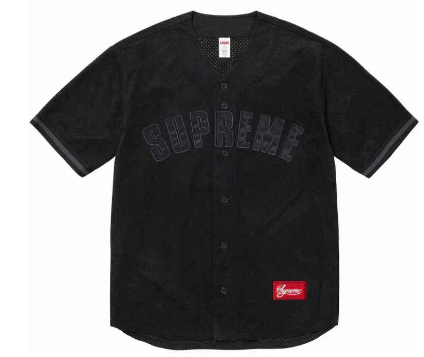 image of Supreme Ultrasuede Mesh Baseball Jersey Black Size Medium, Men's