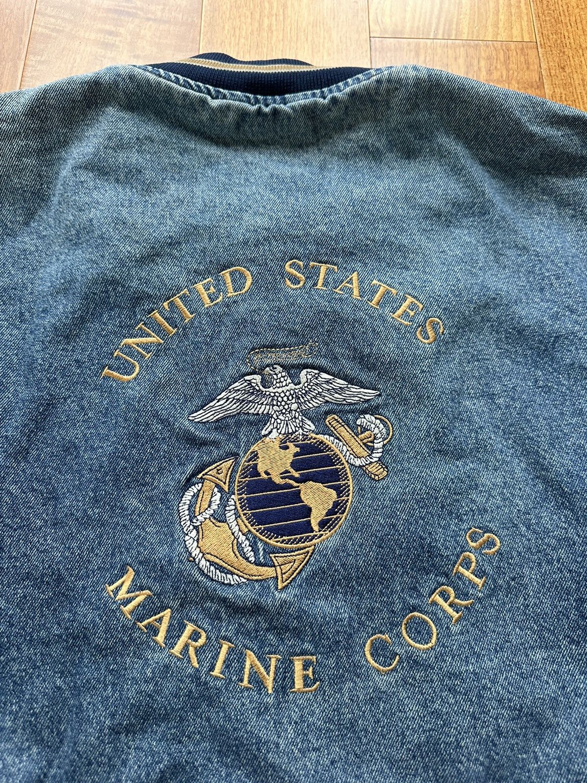 Vintage Vintage 90s United States Marine Corps Denim Bomber Jacket Size US L / EU 52-54 / 3 - 5 Thumbnail