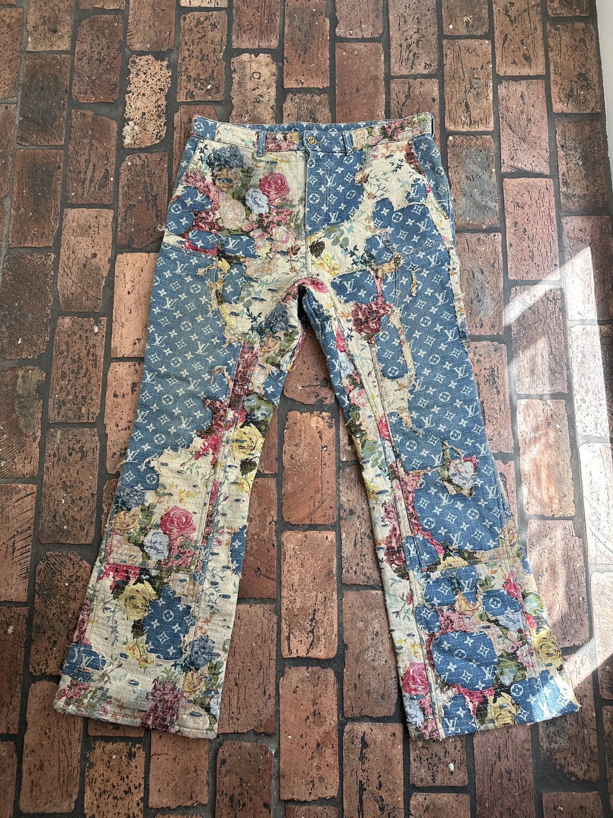 image of Louis Vuitton Floral Boro Denim Pants, Men's (Size 36)