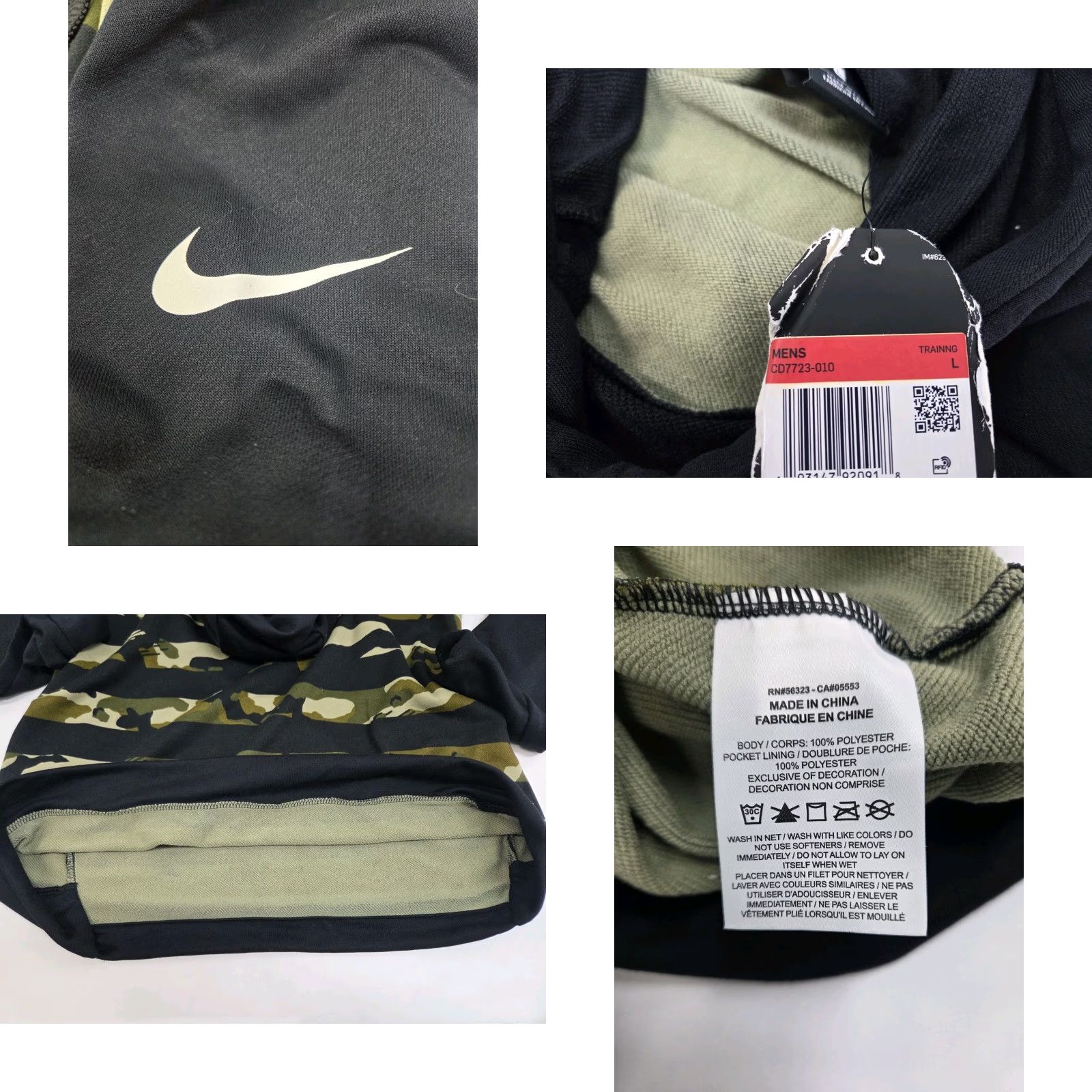 Nike Nike Dri-Fit Long Sleeve Hoodie Mens Black/Green Camo Pullover L Size US L / EU 52-54 / 3 - 8 Thumbnail