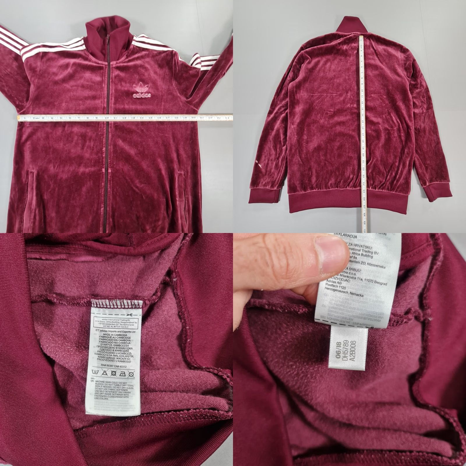 Adidas Adidas Mens Tracksuit Jacket Burgundy Red Small Velour Track Top DH5789 Size 36R - 8 Thumbnail