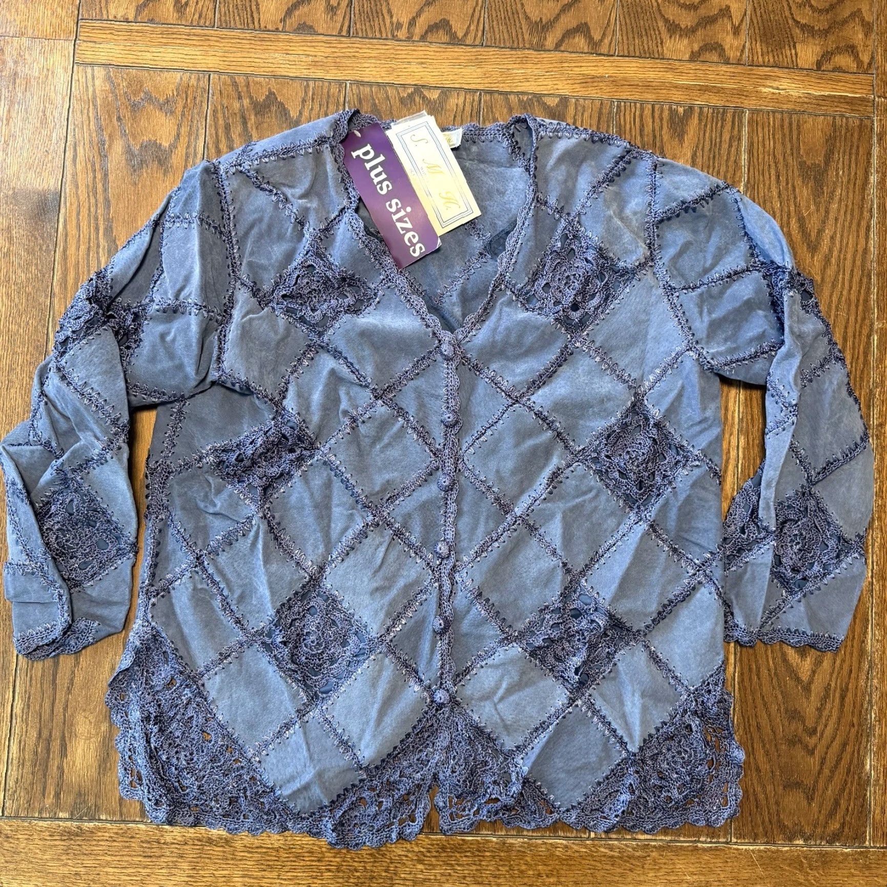 Vintage **Blue XL Suede Leather Jacket Crochet Trim Western Boho Style New** User: Blue XL Suede Leather Jacket Crochet Trim Western Boho Style New Size XL / US 12-14 / IT 48-50 - 2 Thumbnail