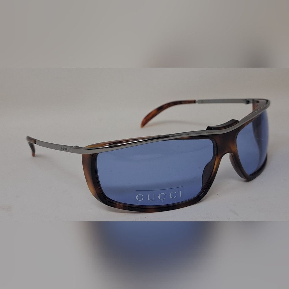 Gucci NWT Gucci Women's Sunglasses Vintage Y2K Wrap Havana Blue G Size ONE SIZE - 9 Thumbnail