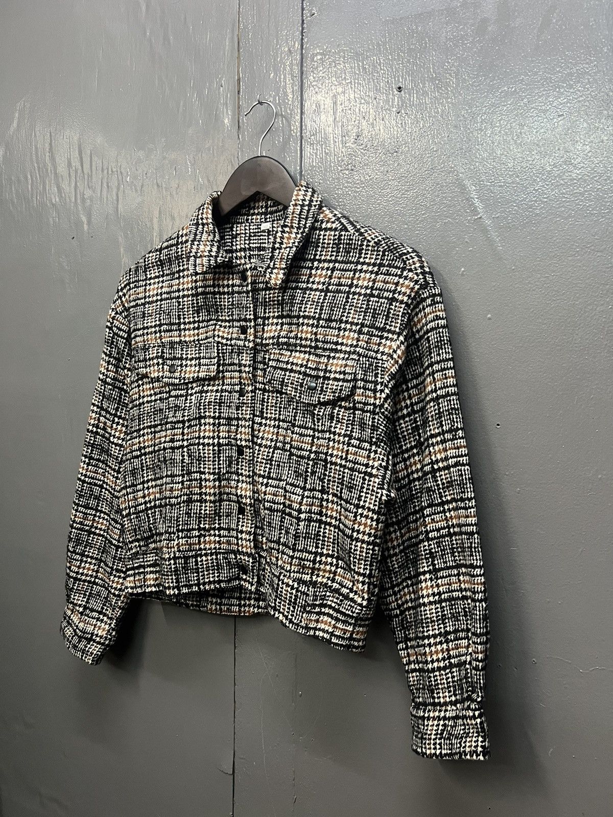 Japanese Brand Wool Plaid Crop Snap On Button Jacket Size M / US 6-8 / IT 42-44 - 2 Thumbnail