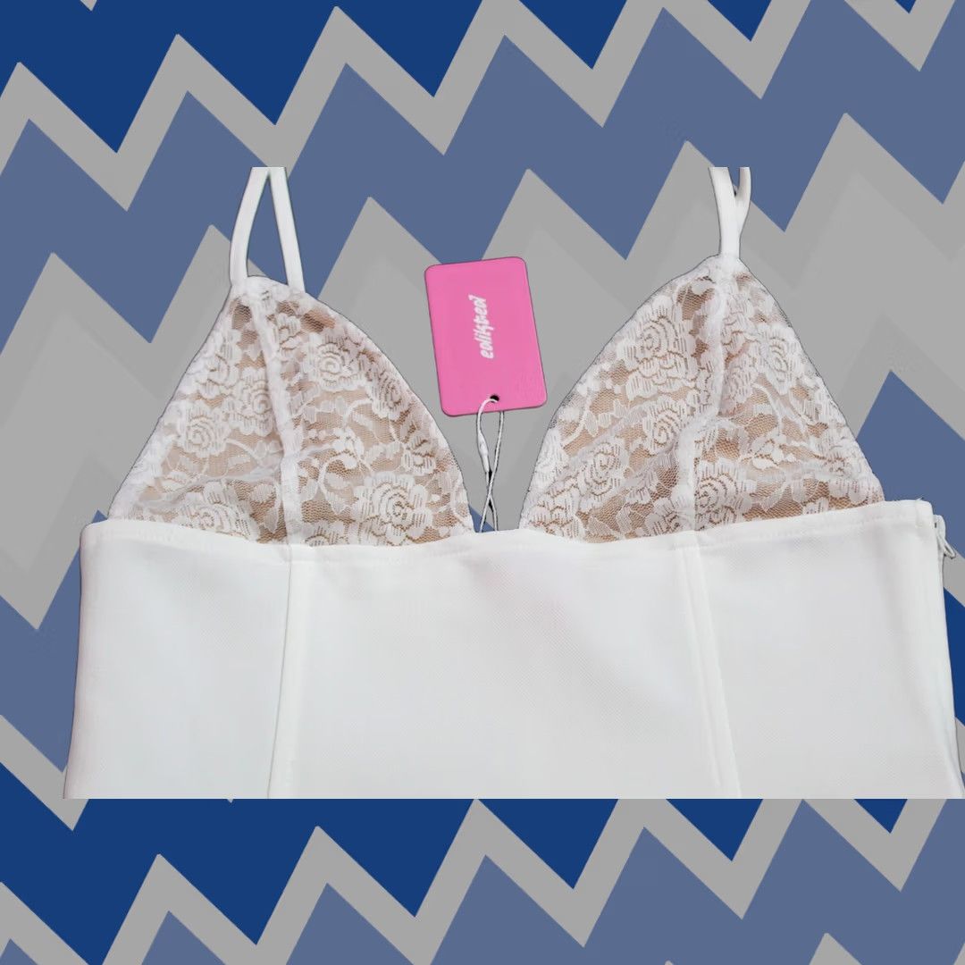 Vintage Edikted Top Womens S White Keesha Lacey Boned Neck Spaghetti Strap MS7 NWT Size S / US 4 / IT 40 - 1 Thumbnail