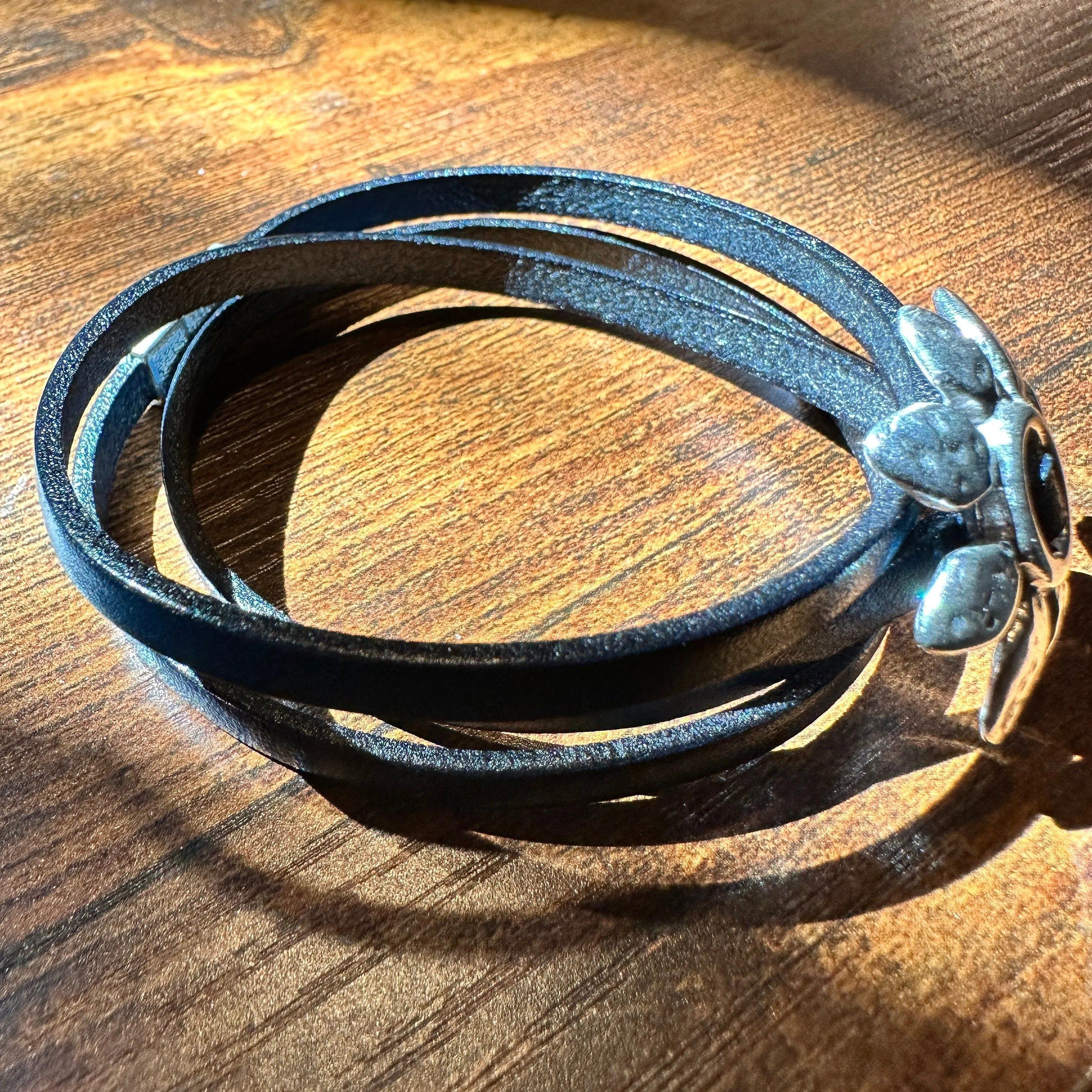 Other Boho Leather Flower Power Hippie Leather Bracelet, Triple Wr Size ONE SIZE - 2 Thumbnail
