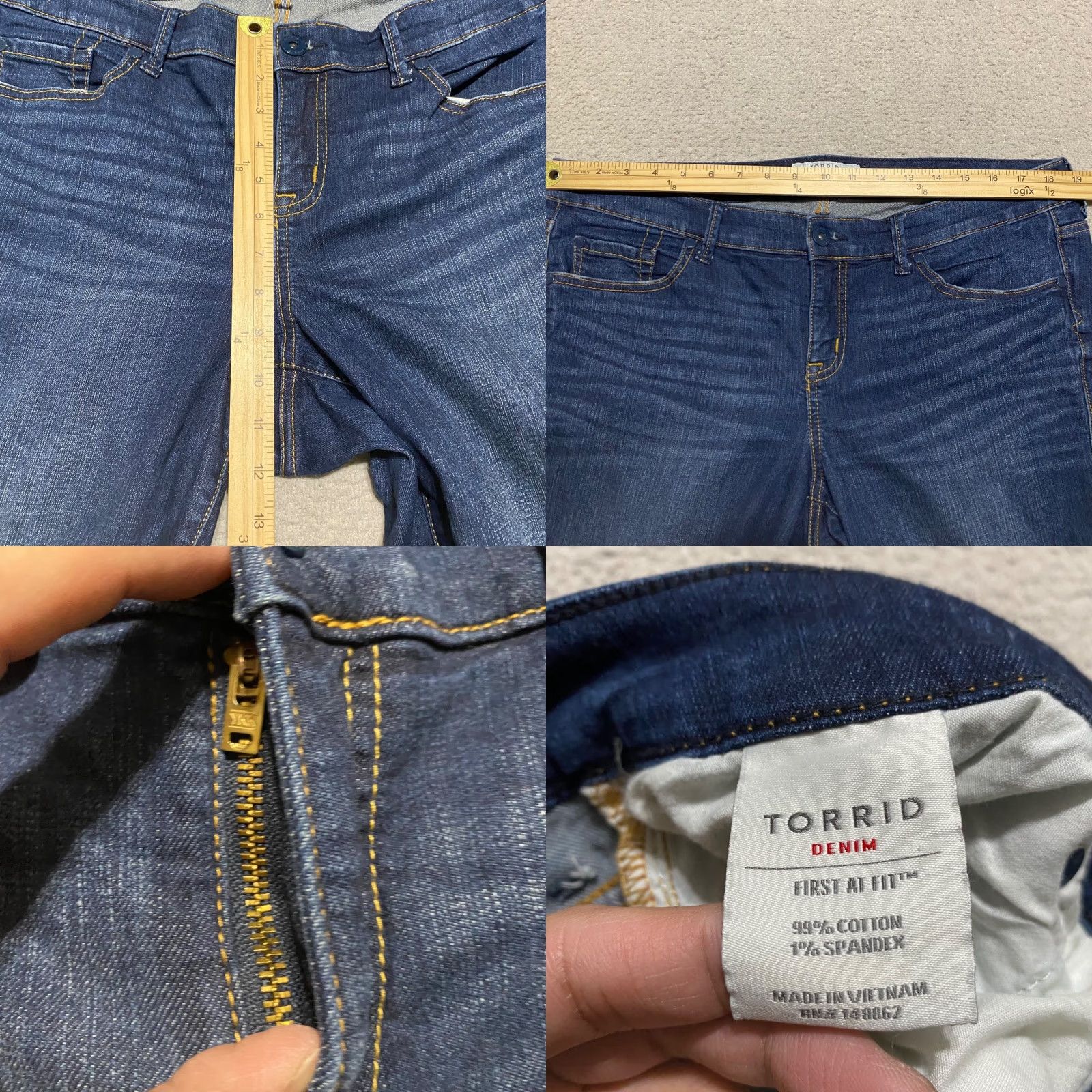 Torrid Torrid Jeans Skinny Blue Denim Dark Wash 14P Petite Mid Rise 5-Pocket Stretch Cotton Blend Womens Boys? Size 36" / US 14 / IT 50 - 8 Thumbnail