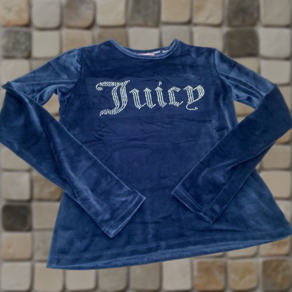 Juicy Couture Juicy Couture Sleepwear Shirt Small Blue Velour Rhinestones Long Sleeve Y2K Women Pajama Top Velvet Accent Holiday Vintage Glow Size S / US 4 / IT 40 - 1 Thumbnail