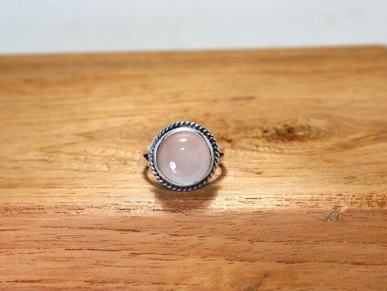 Handmade Handmade Rose Quartz Ring: 925 Sterling Silver Gemstone Ring Size ONE SIZE - 1 Thumbnail