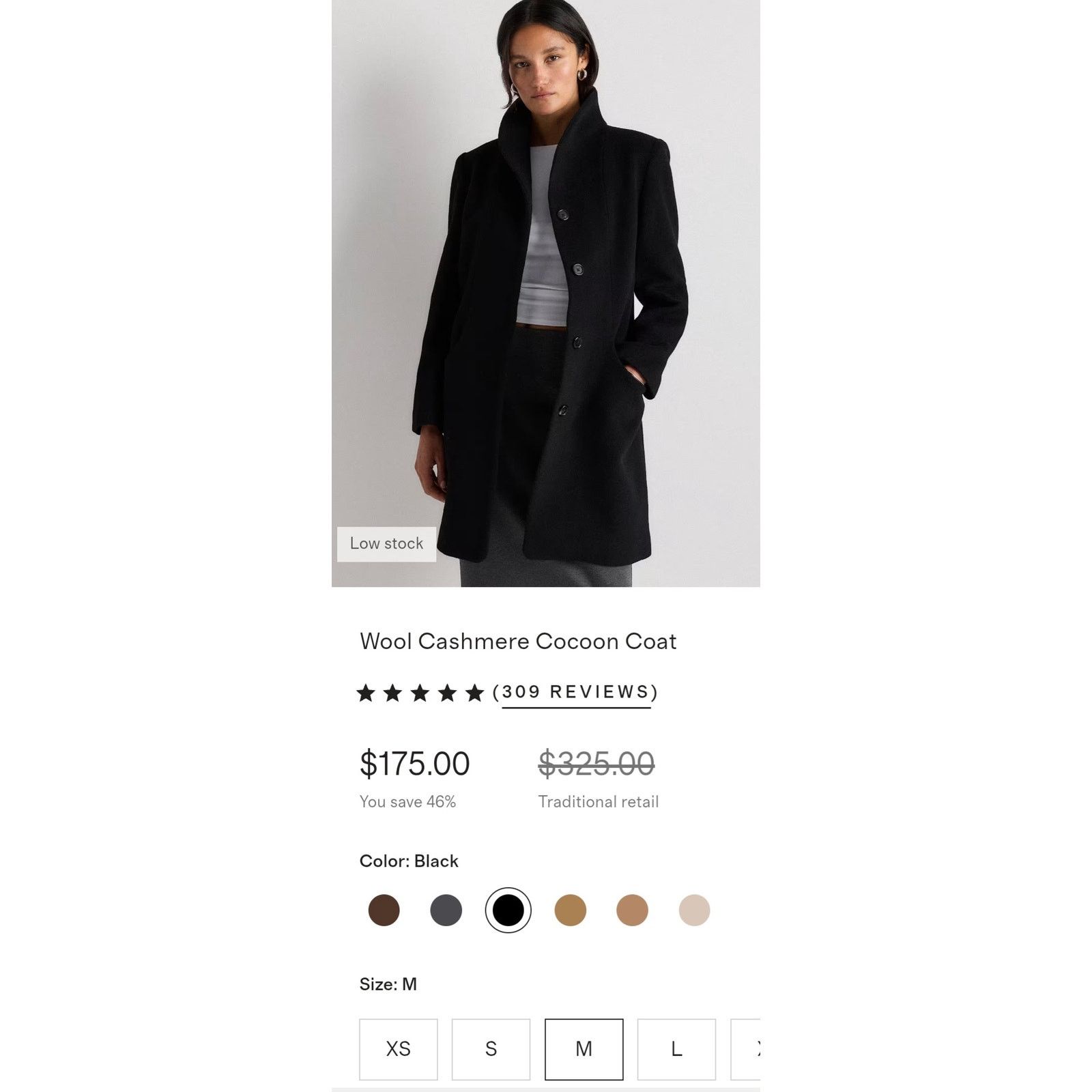 Quince Quince Women's Wool Cashmere Cocoon Coat Black Size L Size L / US 10 / IT 46 - 7 Thumbnail