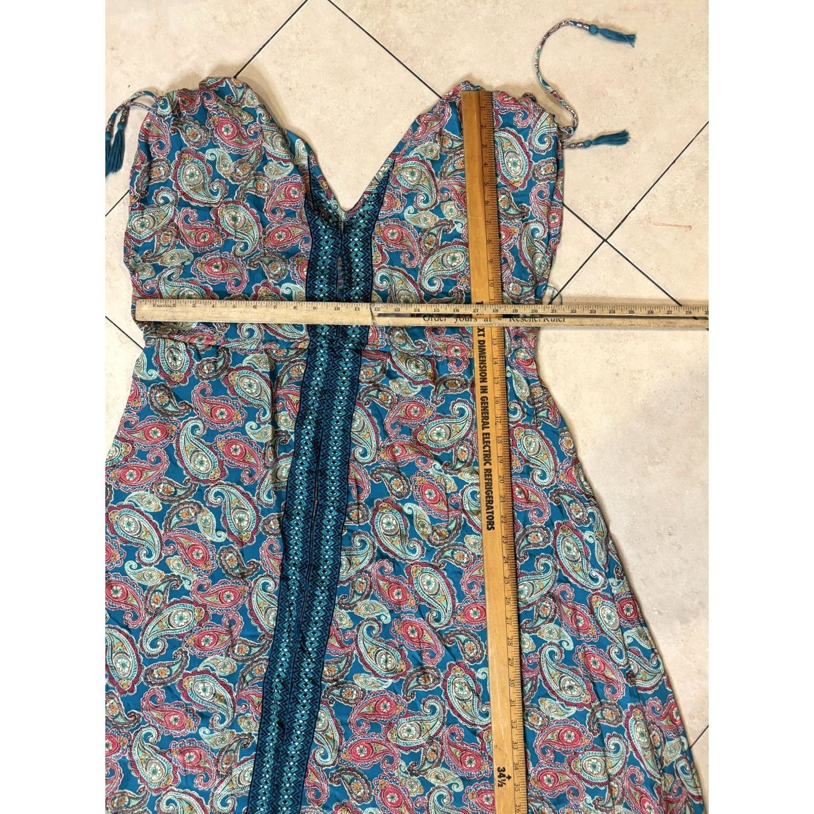 Altea Me 2 Magic Dress Womens M Teal Paisley Boho V-Neck Sleeveless Tassel Straps Sundress Beach Long Multicolor Patterns 90s? Size M / US 6-8 / IT 42-44 - 6 Thumbnail