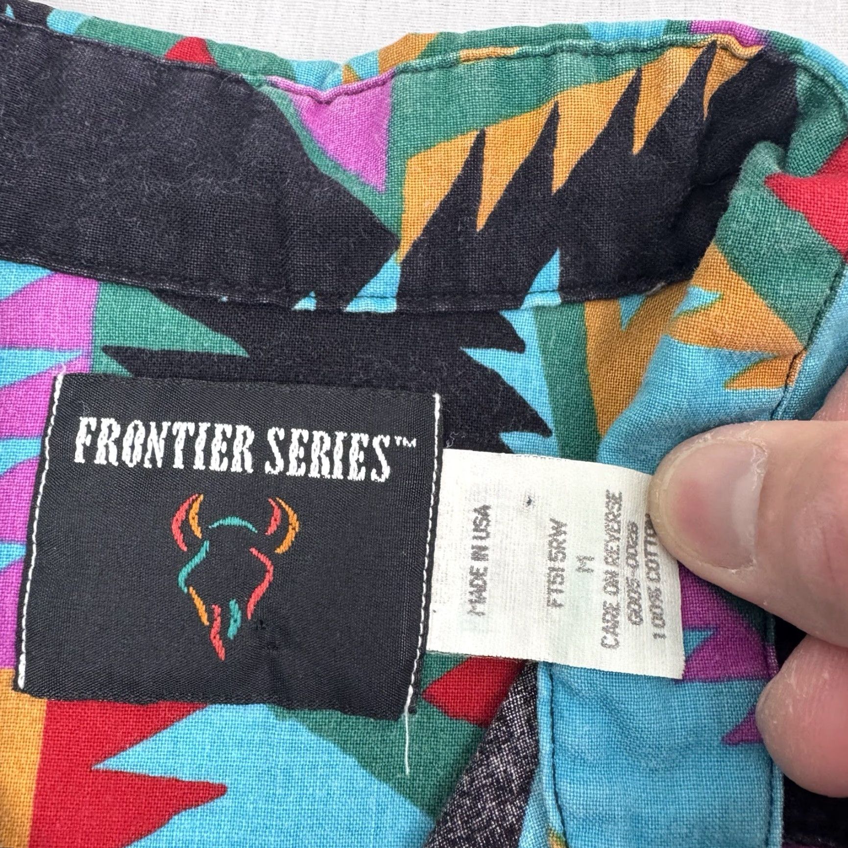 Vintage VINTAGE Frontier Button-Up Shirt Womens M Blue Geometric 90s Aztec Western Cowboys Size M / US 6-8 / IT 42-44 - 3 Thumbnail