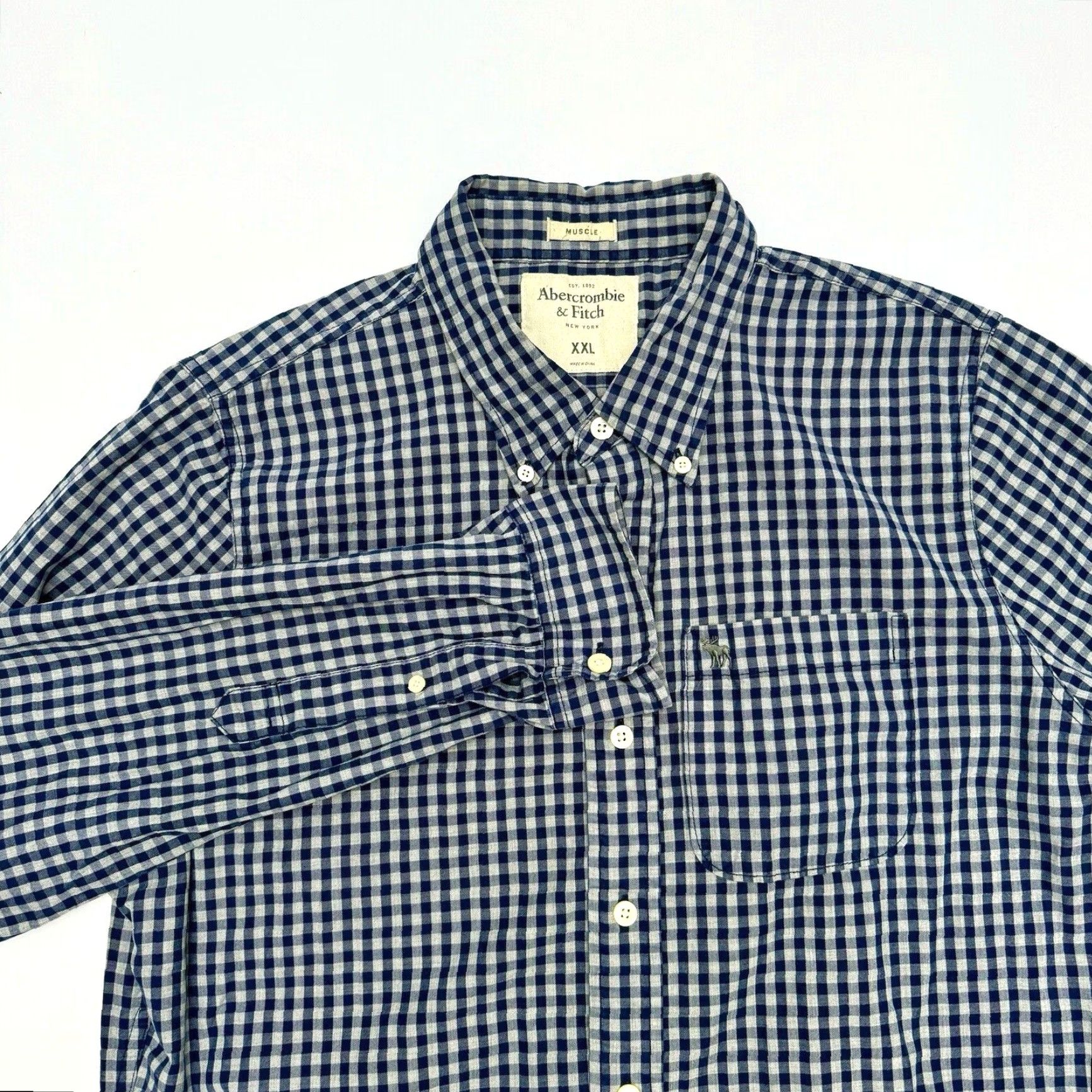 Abercrombie & Fitch Abercrombie & Fitch Men XXL Button-Down Shirt Long Sleeve Check Blue/Grey Size US XXL / EU 58 / 5 - 2 Thumbnail