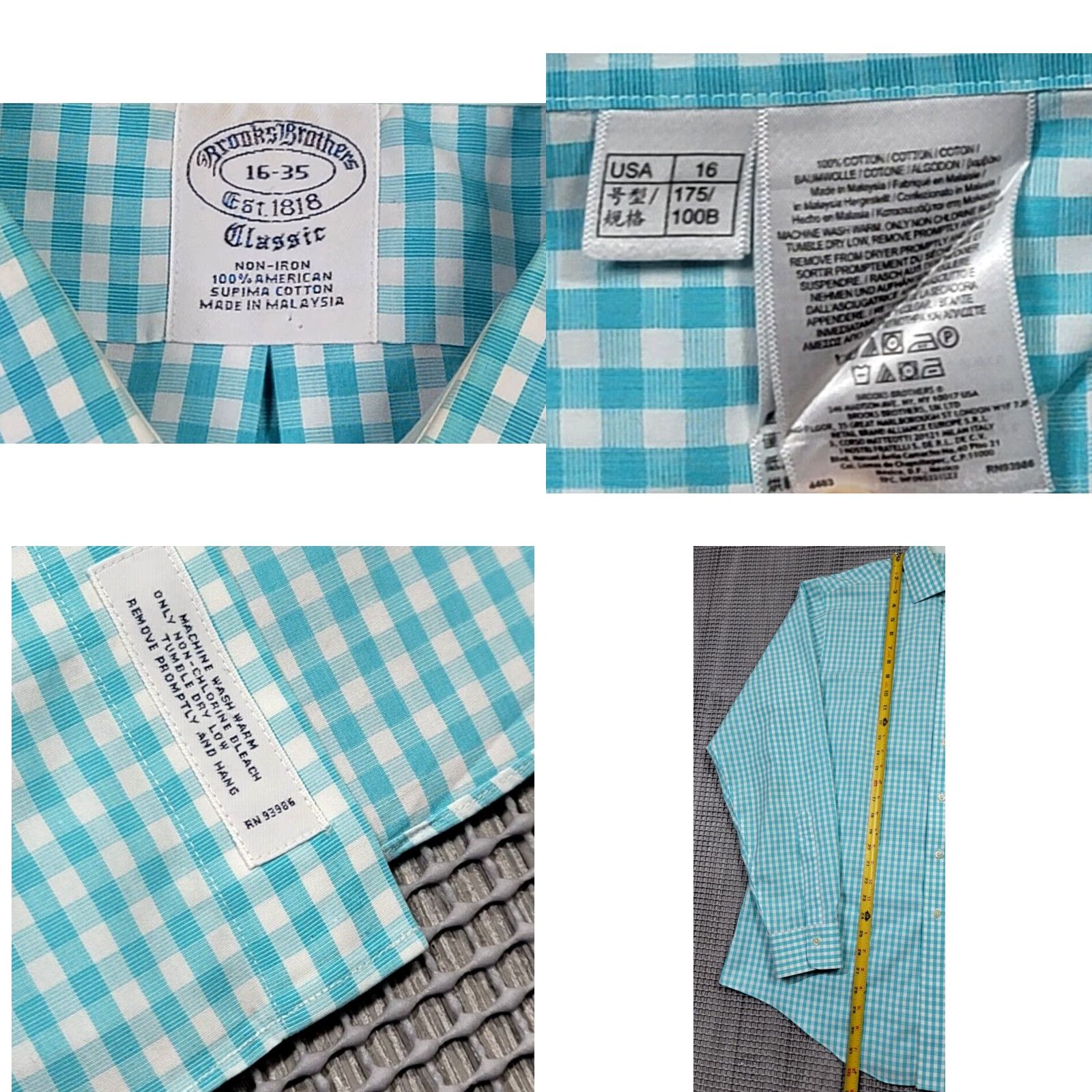 Brooks Brothers Brooks Brothers Gingham Check Button Up Shirt Long Sleeve Men 16-35 Teal Blue Classic 16 Regular Button-Up Mens Size US L / EU 52-54 / 3 - 8 Thumbnail