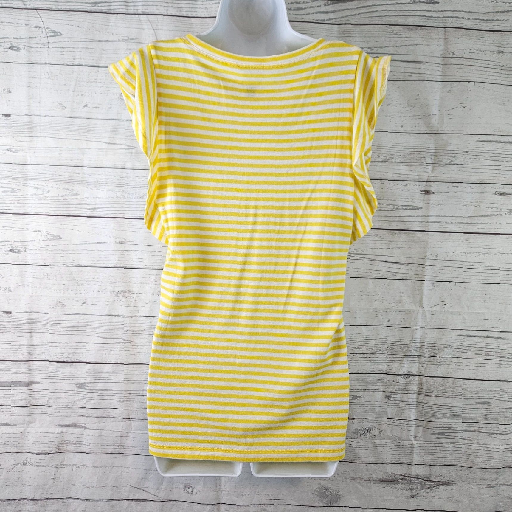 Vintage Cabi 5748 Womens Daisy Top Sz Small Yellow White Stripe Cotton Flutter Sleeve Shirt Size S / US 4 / IT 40 - 3 Thumbnail