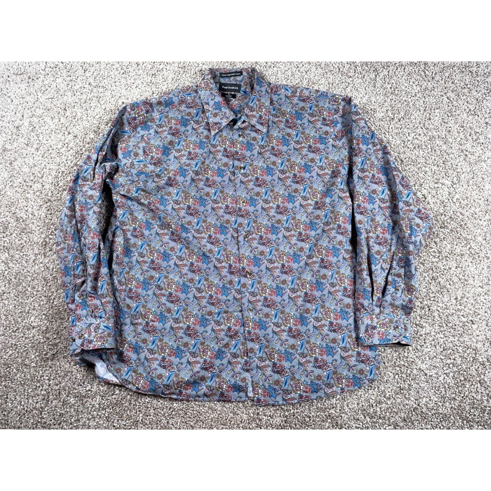 Vintage Paul Fredrick Paisley Pattern Shirt Adult XL Gray Cotton Long Sleeve Button-Up Classic Fit Mens Size US XL / EU 56 / 4 - 2 Thumbnail