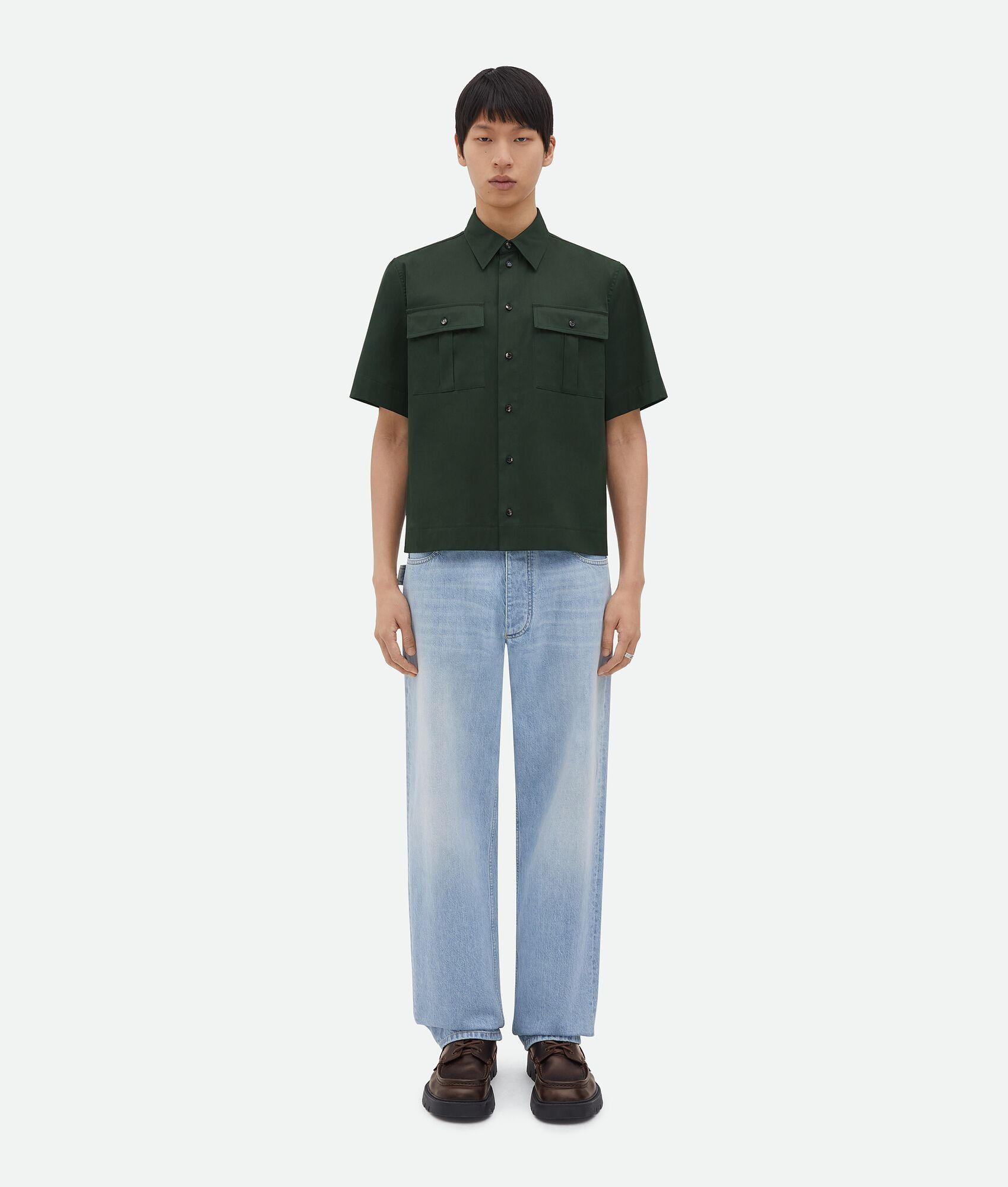 Bottega Veneta o1n1vont0625 Short-Sleeved Cotton Shirt in Camping Size US L / EU 52-54 / 3 - 1 Thumbnail