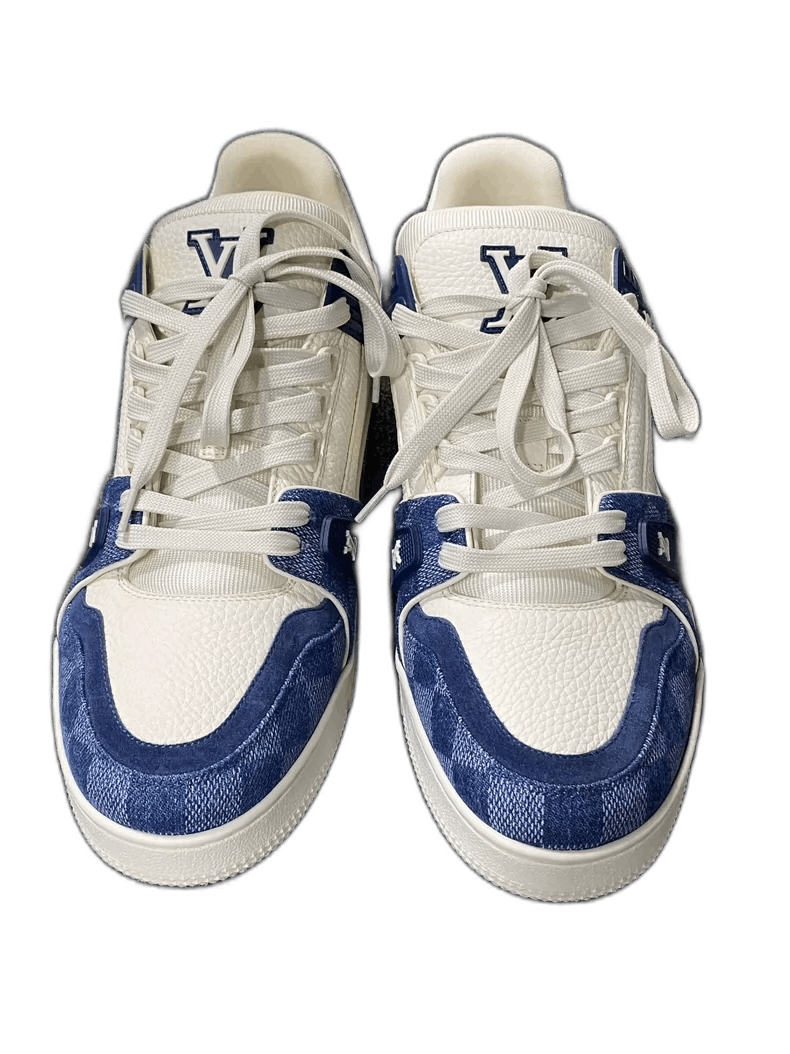 Louis Vuitton LV white blue checkerboard trainer shoes Size US 15 / EU 48 - 1 Thumbnail