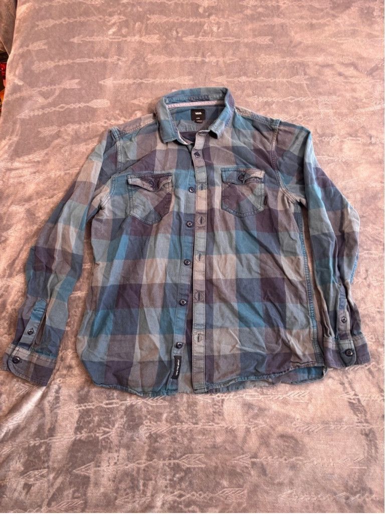 Vans Men's Vans Flannel Shirt Size L Blue Gray Plaid Size US L / EU 52-54 / 3 - 1 Thumbnail