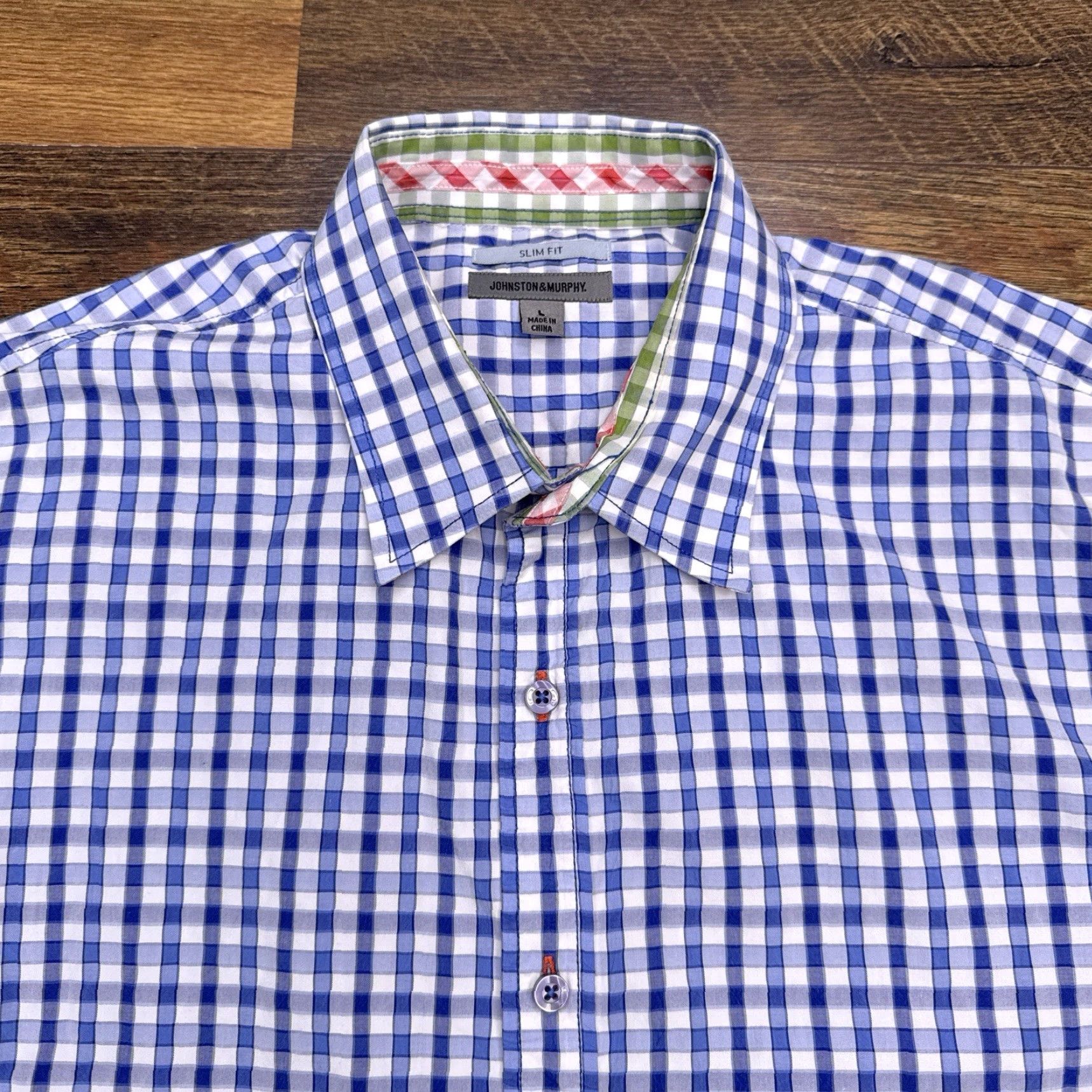 Johnston & Murphy Johnston & Murphy Slim Fit Shirt Mens Large Blue Check Button-Up Shirt Size US L / EU 52-54 / 3 - 3 Thumbnail