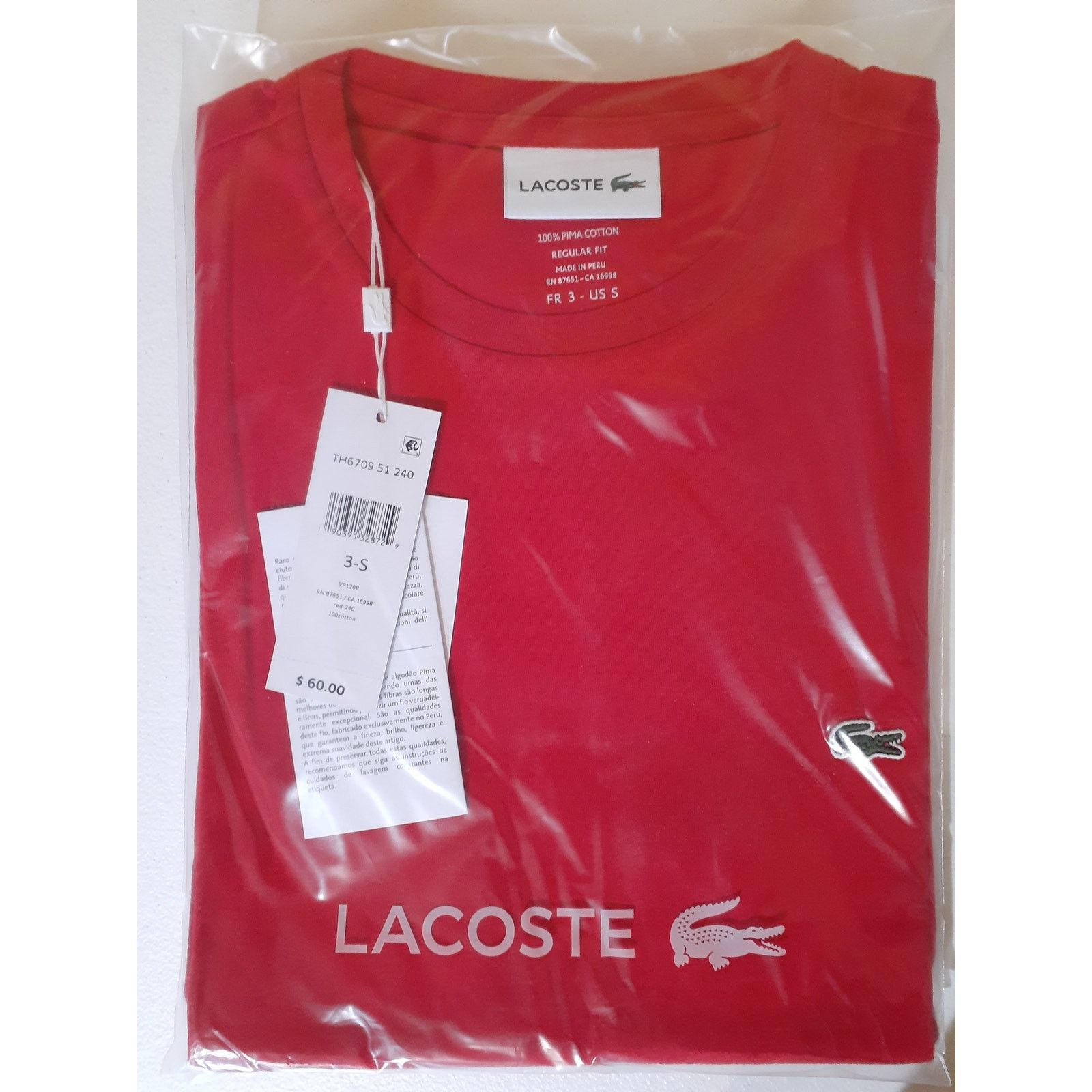 Lacoste Lacoste Men's Cotton Pima Jersey T-Shirt Red Small Size US S / EU 44-46 / 1 - 2 Thumbnail