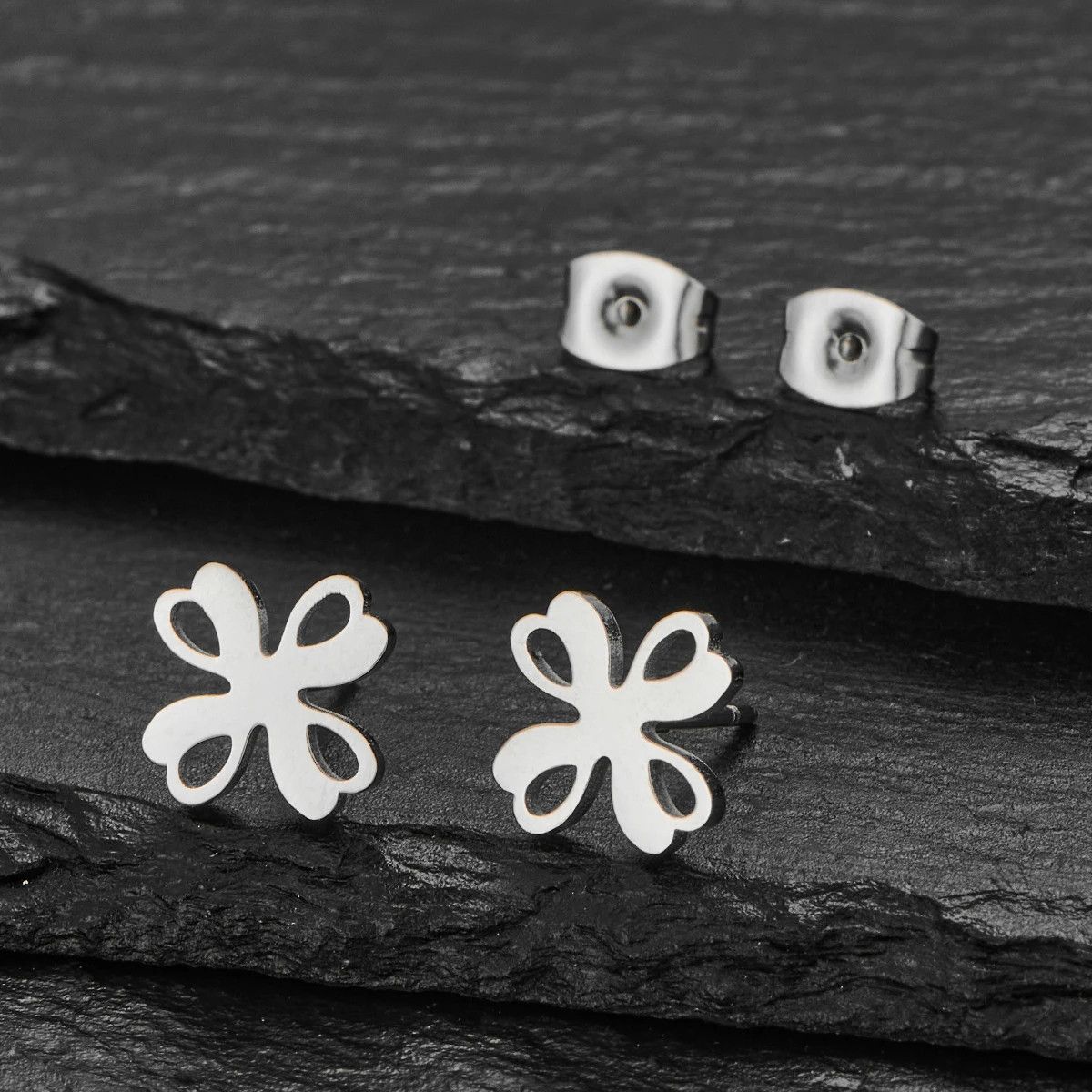 Jewelry Four Leaf Flower Mini Stud Earrings Charm Earring Gift Size ONE SIZE - 1 Preview