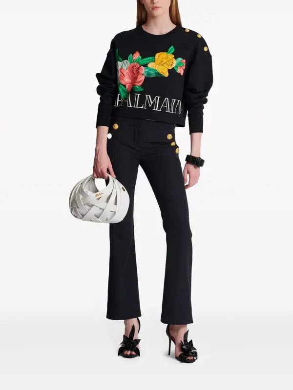 Balmain o1s1wg110825 Sweatshirt With Rose Print in Black Size S / US 4 / IT 40 - 2 Thumbnail