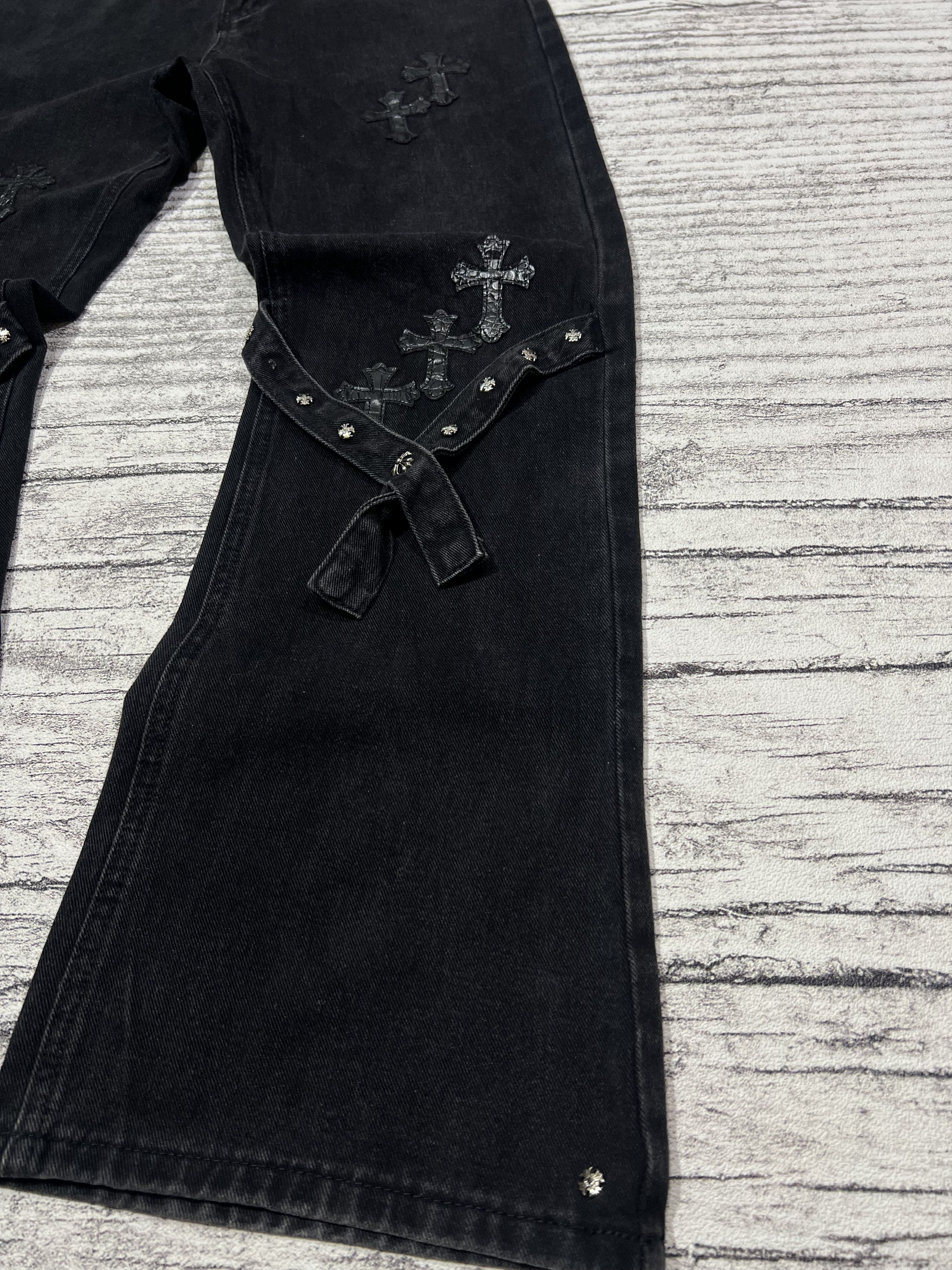 Japanese Brand 2000s Y's Cross Leather Studded Bootcut Flare y2k Lgb Ifsix Size US 27 - 6 Thumbnail