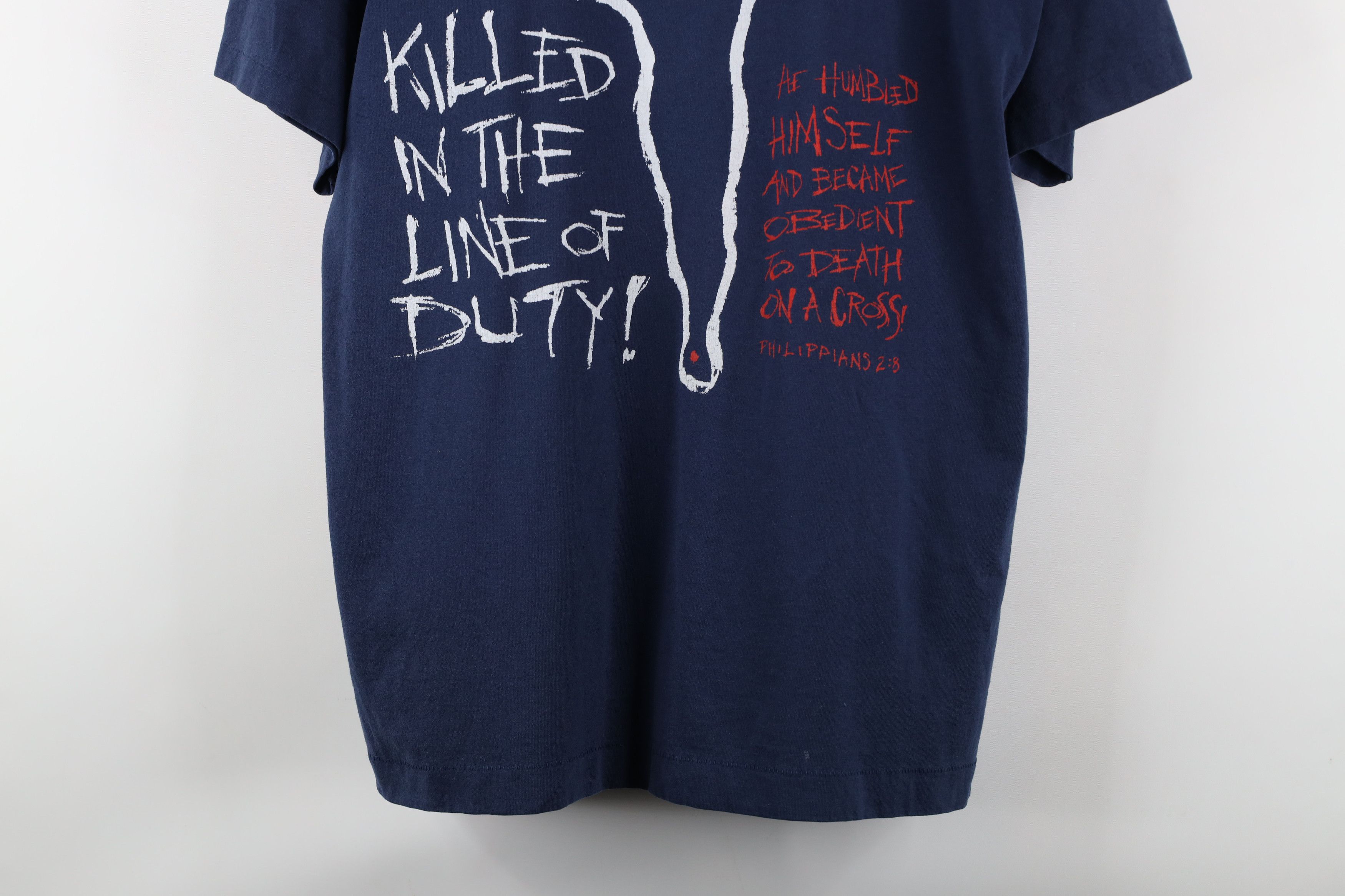 Vintage Vintage 90s Jesus Killed In the Line of Duty T-Shirt Size US L / EU 52-54 / 3 - 3 Thumbnail