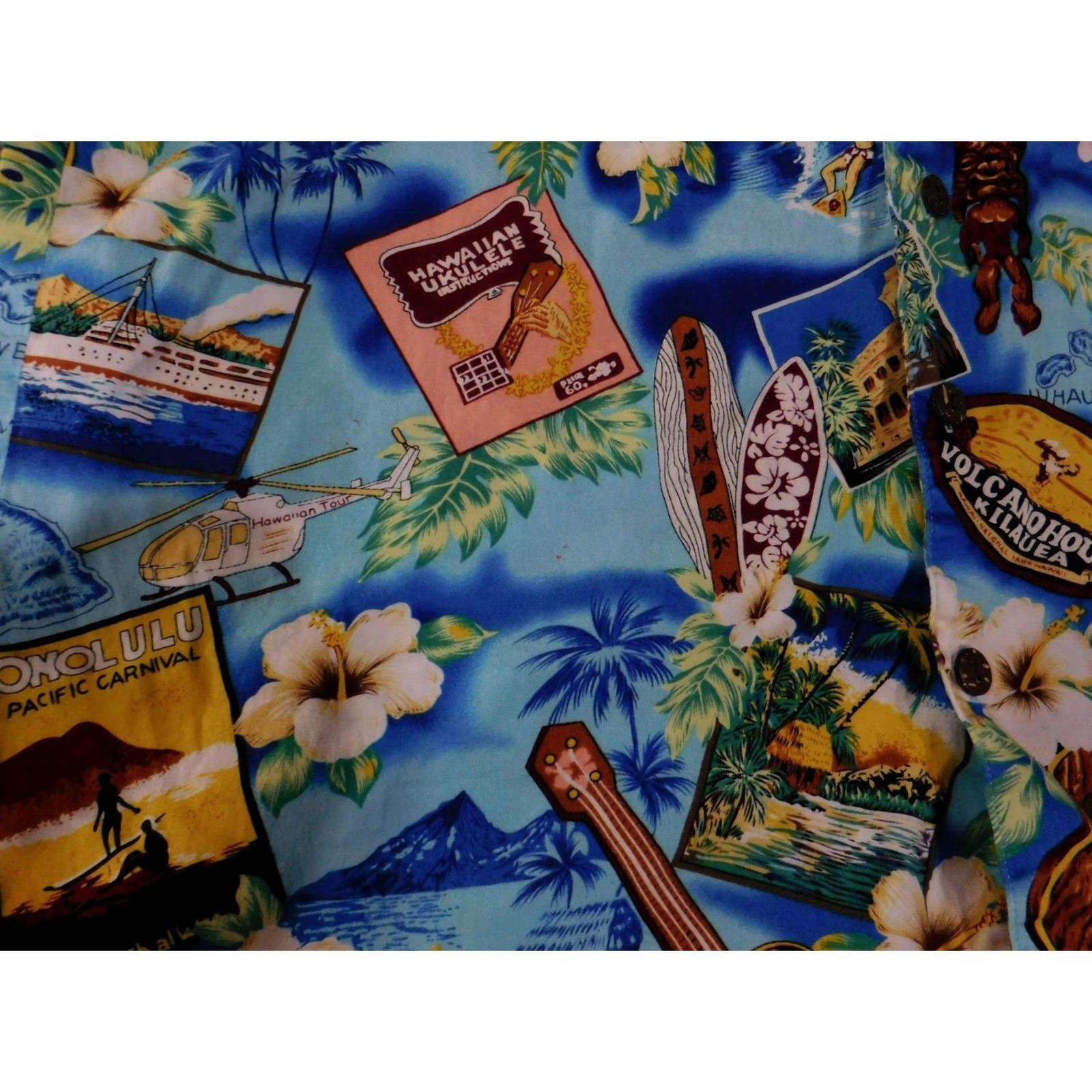 Vintage High Surf Shirt Mens XL Blue Hawaiian Aloha Floral Ukulele Surf Vacation Print Shirt Size US XL / EU 56 / 4 - 5 Thumbnail