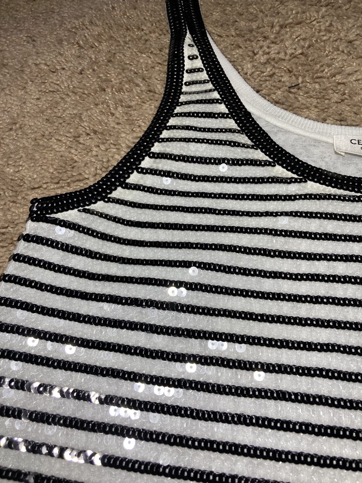 Celine × Hedi Slimane New AW23 Celine Sequin Tank Top Black White 2023 Striped HS Size US S / EU 44-46 / 1 - 3 Thumbnail