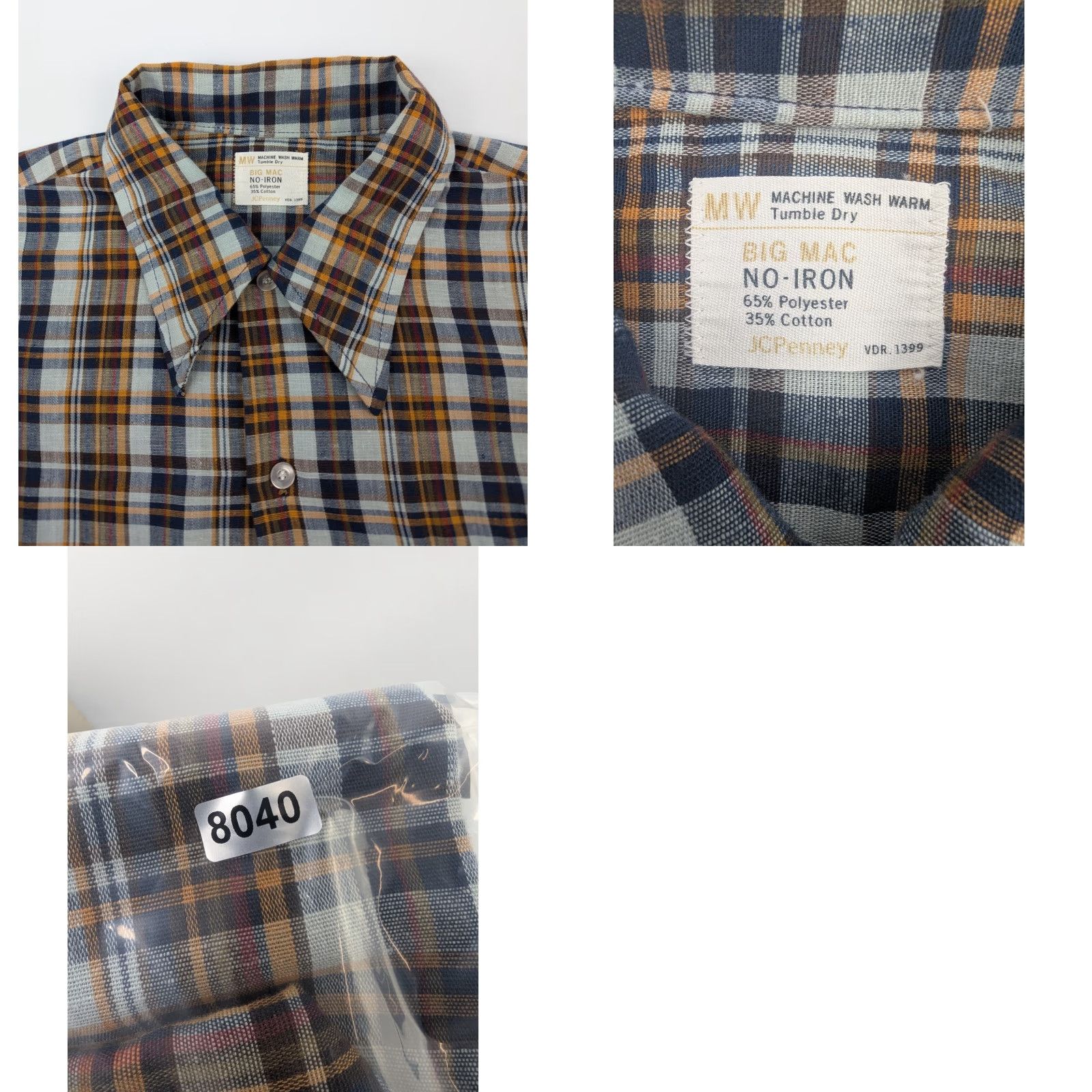 JCPenney VINTAGE Big Mac Shirt Mens M Navy Brown Plaid Button Front 70s Size US M / EU 48-50 / 2 - 9 Thumbnail