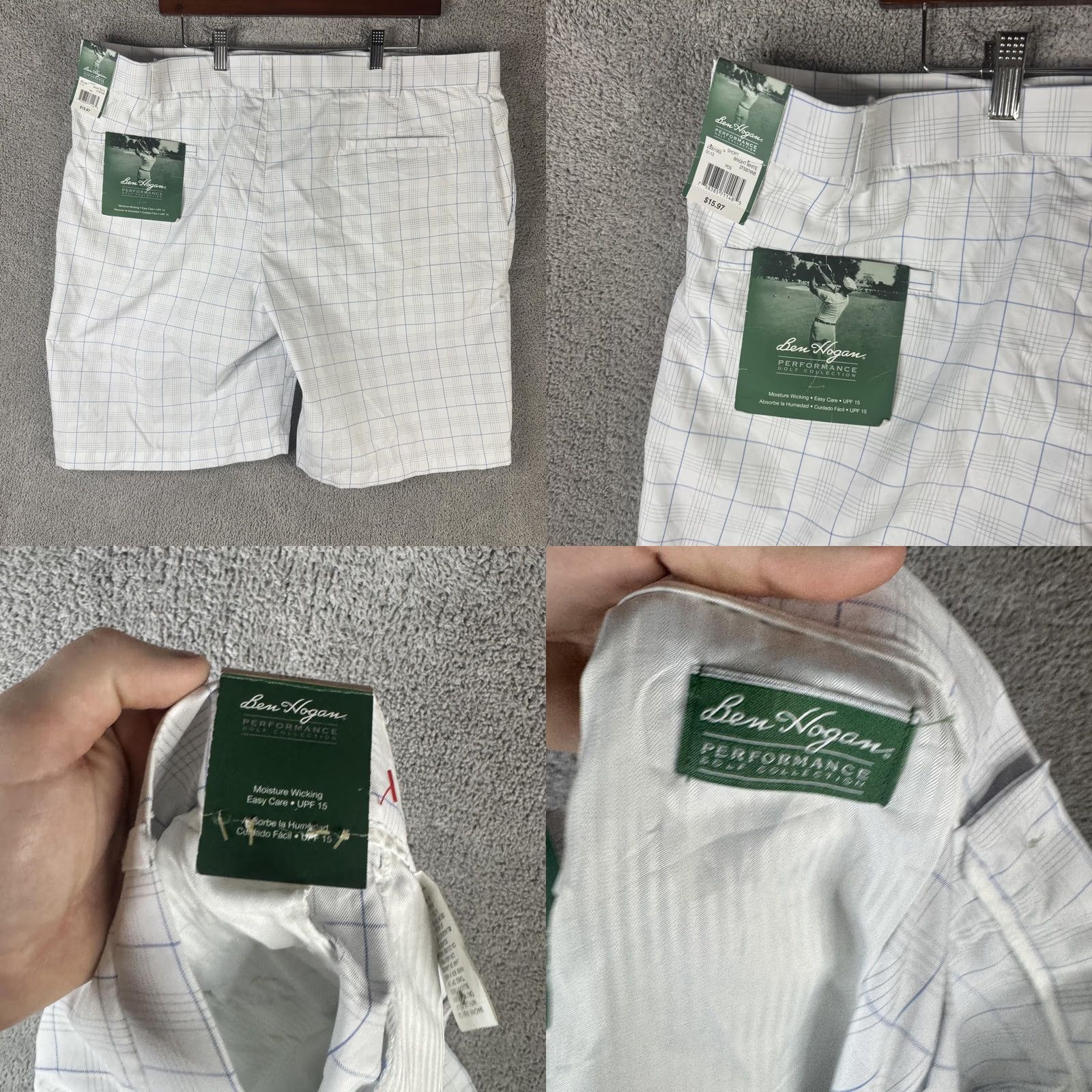 Hogan Ben Hogan Shorts Mens 42 White Check Performance Golf Moisture Wicking UPF 15 Sportswear Casual Athletic Size US 42 / EU 58 - 9 Thumbnail