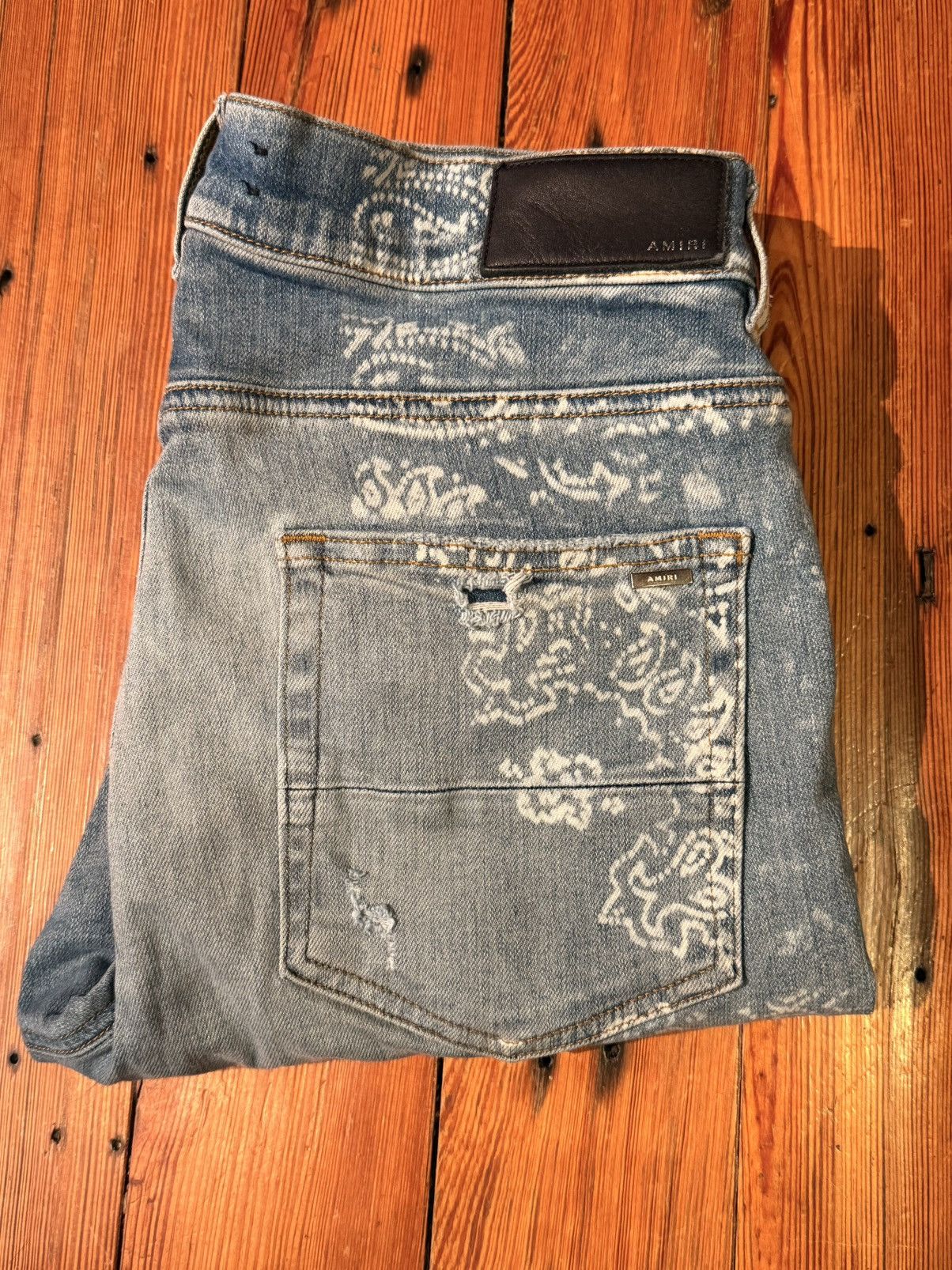 Amiri Amiri White Paisley Print Denim Size US 33 - 7 Thumbnail